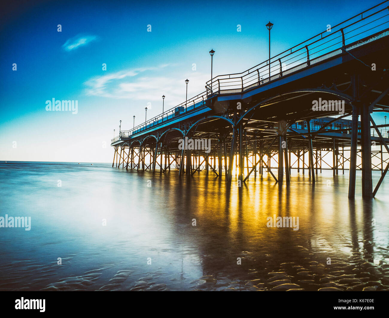 Pier at sunrise, Cleethorpes, Lincolnshire, England, United Kingdom Stock Photo