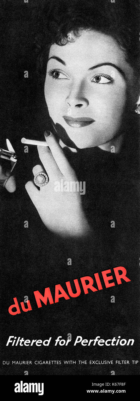 1949 British advertisement for du Maurier filtered cigarettes. Stock Photo