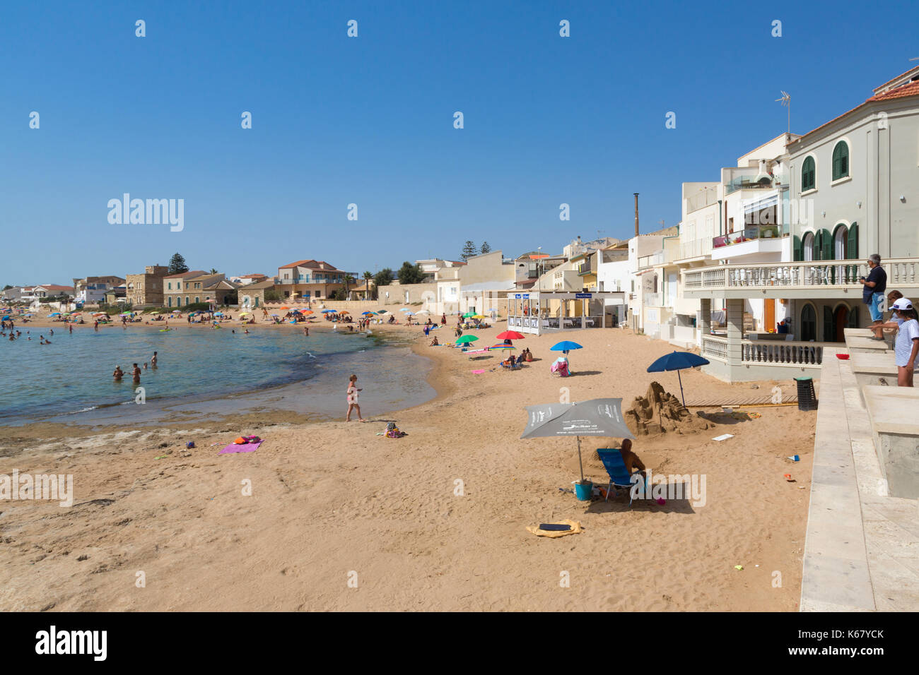 PUNTASECCA, ITALY - JULY 12, 2017 -  Inspector Montalbano beach, and his seafront house in “Marinella” which is, in reality, the small village of Punt Stock Photo