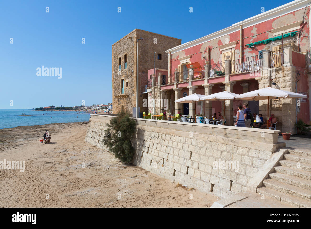 PUNTASECCA, ITALY - JULY 12, 2017 -  Inspector Montalbano beach, and his seafront house in “Marinella” which is, in reality, the small village of Punt Stock Photo