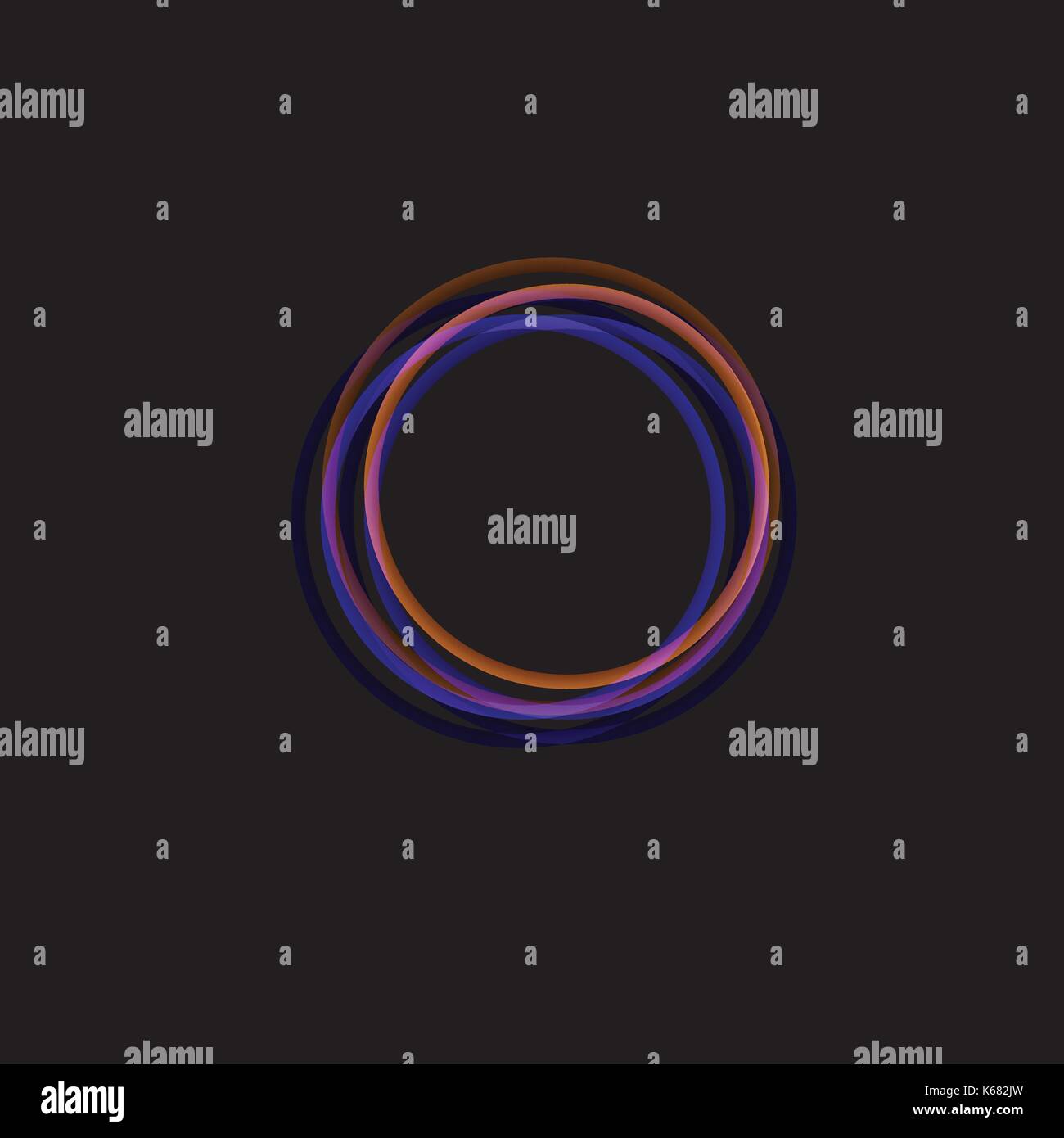 Isolated funnel abstract logo, linear unusual shape, circular line logotype. Luminous hoops, rings, wheel graphic illustration on the black background. Stock Vector