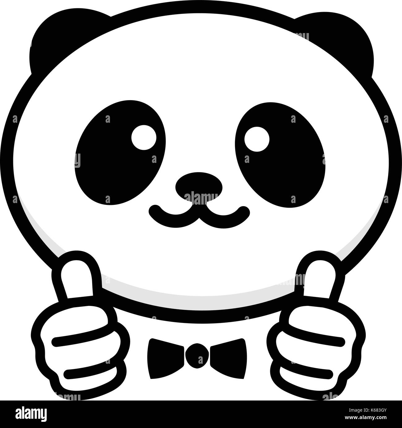 OK logo. Funny little cute panda showing gesture with hand, abstract symbol of approval and adoption. Vector thumbs up logo with the image of a Chinese black and white bear showing its consent Stock Vector
