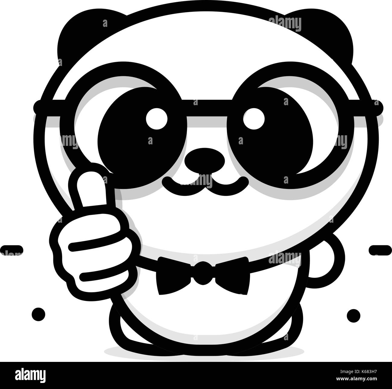 OK logo. Funny little cute panda showing gesture with hand, abstract symbol of approval and adoption. Vector thumbs up logo with the image of a Chinese black and white bear showing its consent Stock Vector