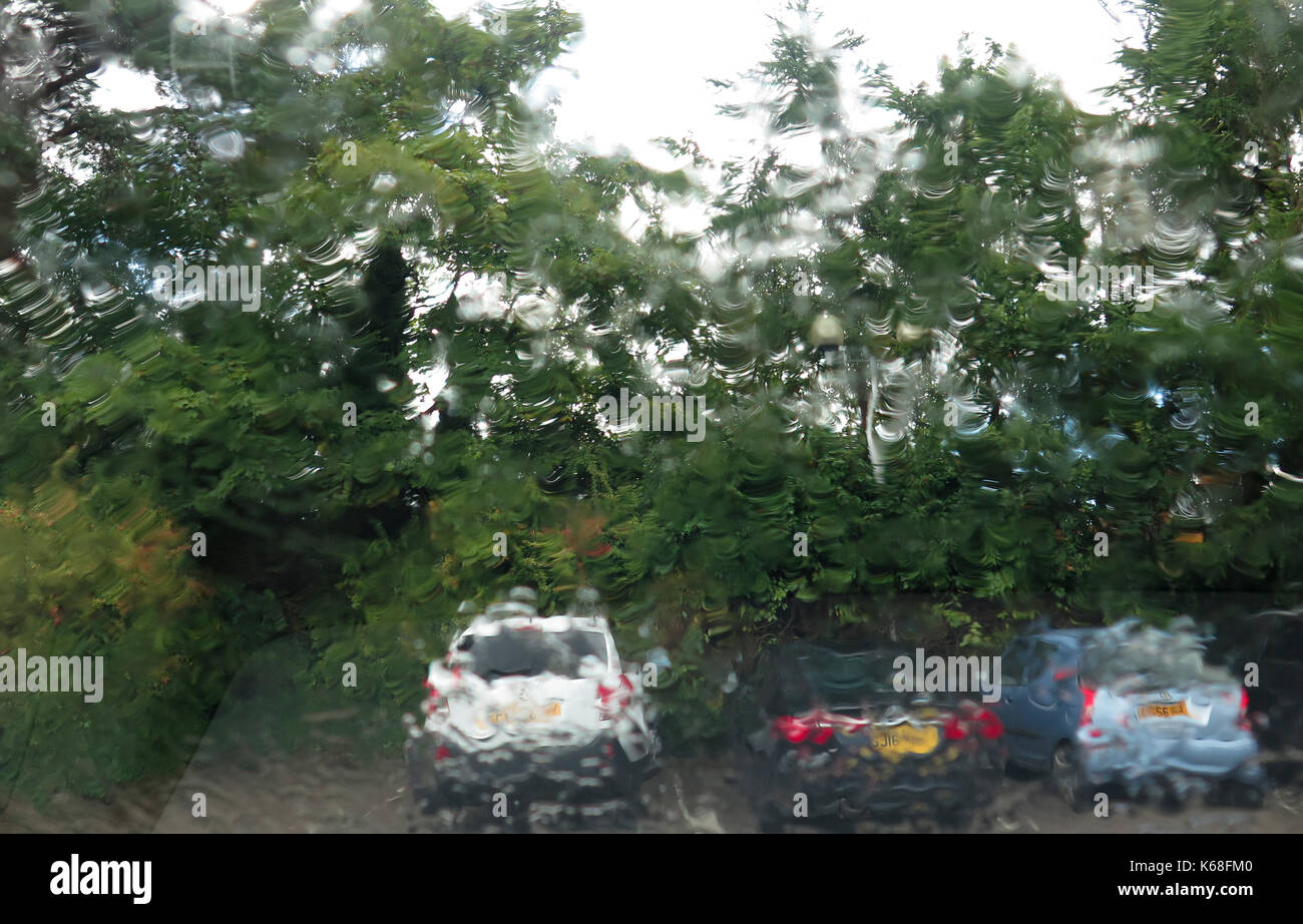 Rain on car windscreen Stock Photo