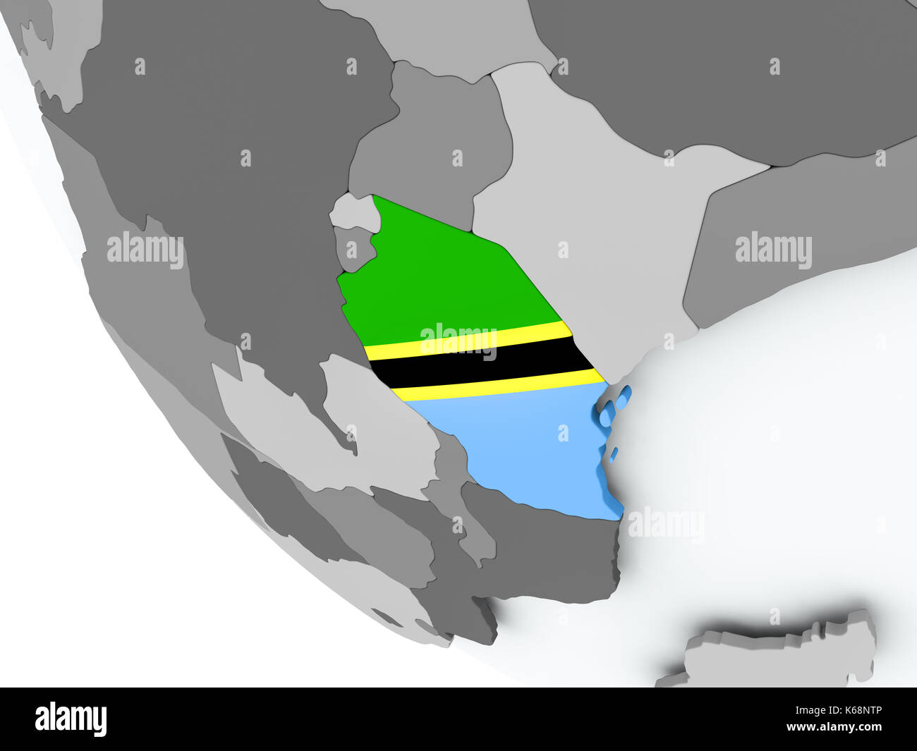Tanzania on political globe with embedded flags. 3D illustration Stock ...