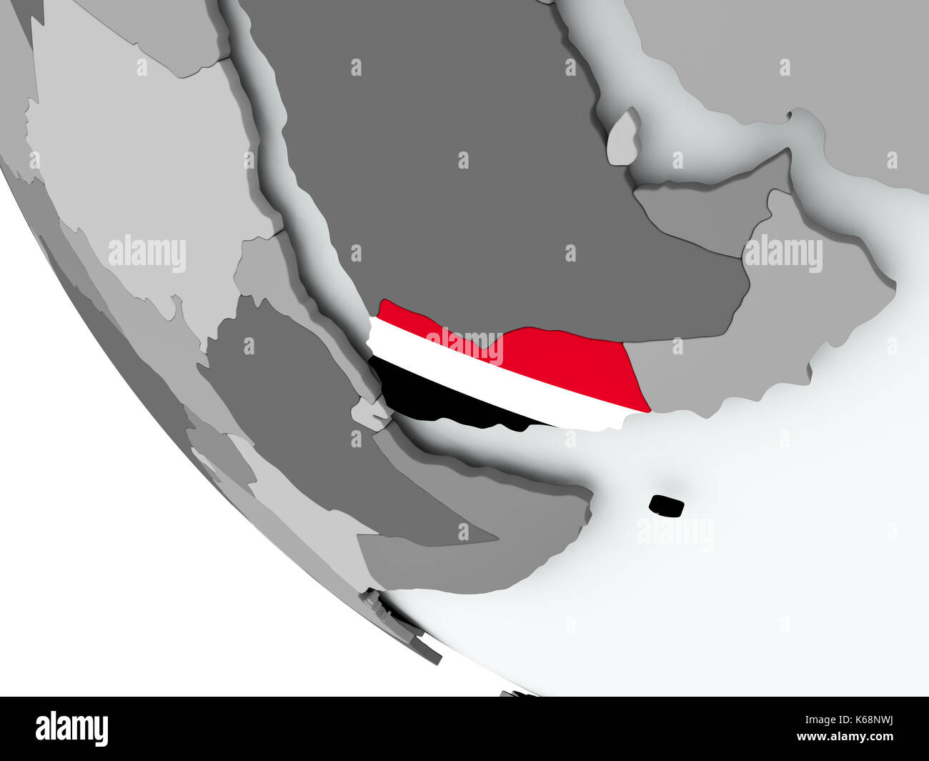 Yemen on political globe with embedded flags. 3D illustration Stock ...
