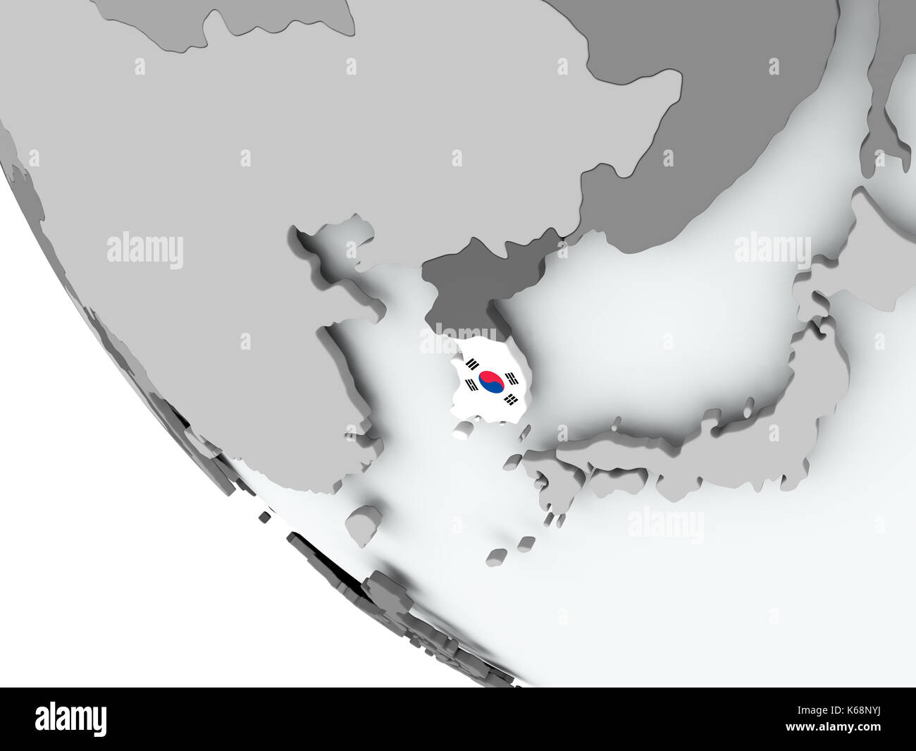 South Korea on political globe with embedded flags. 3D illustration ...