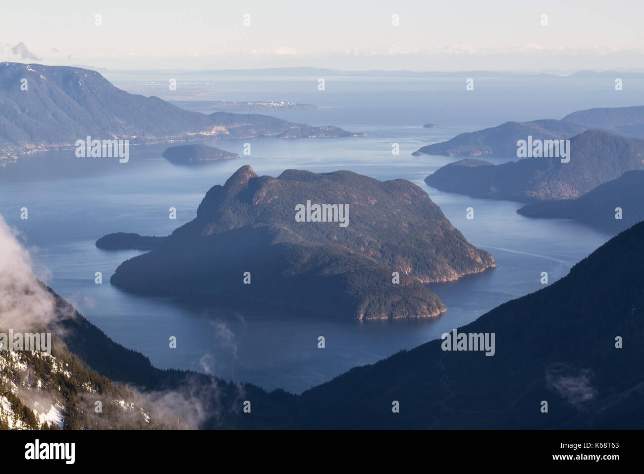 Aerial view of Anvil, Gambier, Bowen and Bowyer Island in Howe Sound