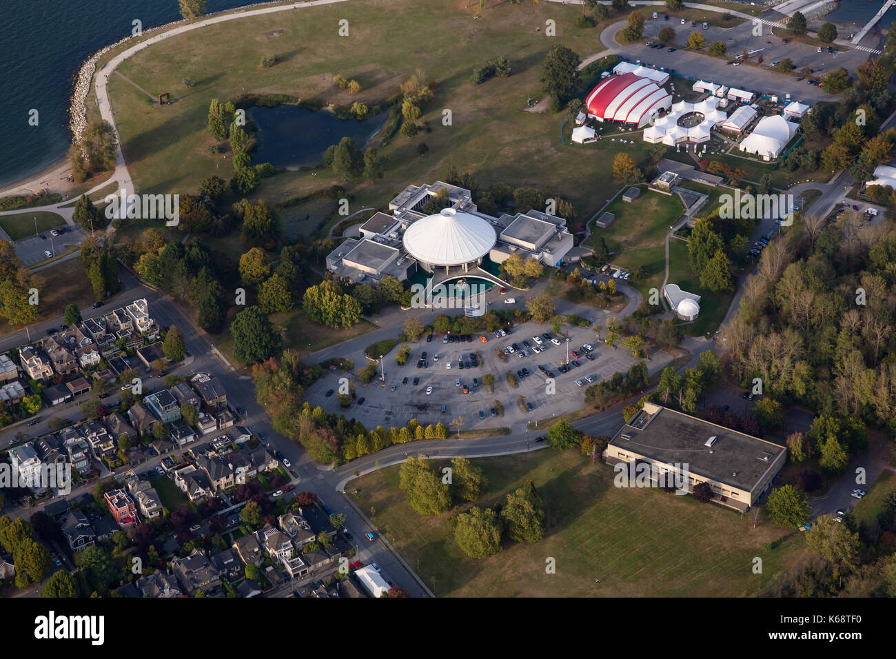 Aerial view of Kits Point, Vanier Park and Pacific Space Centre