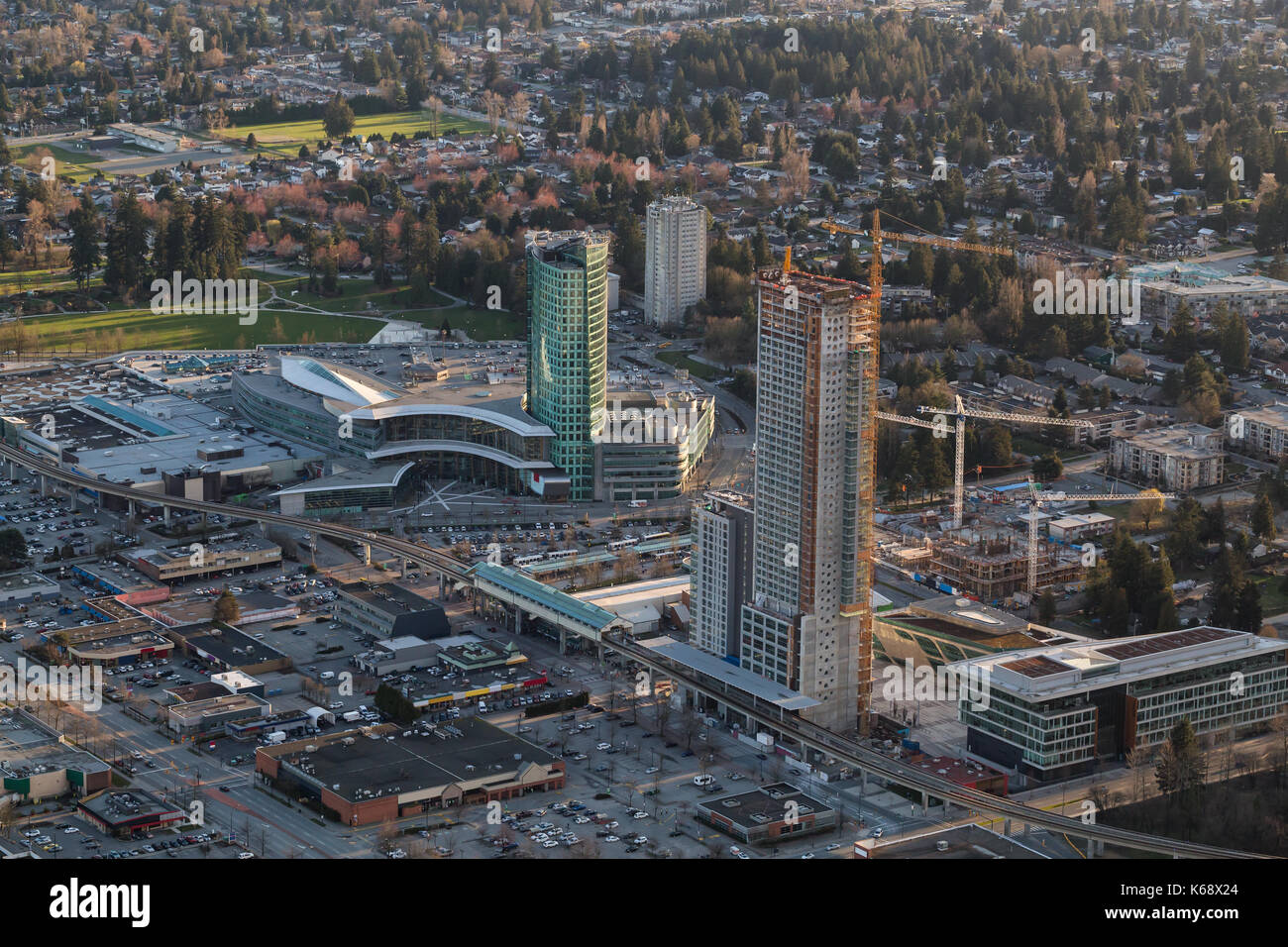Aerial view of Surrey Central with New Highrise Construction. Picture