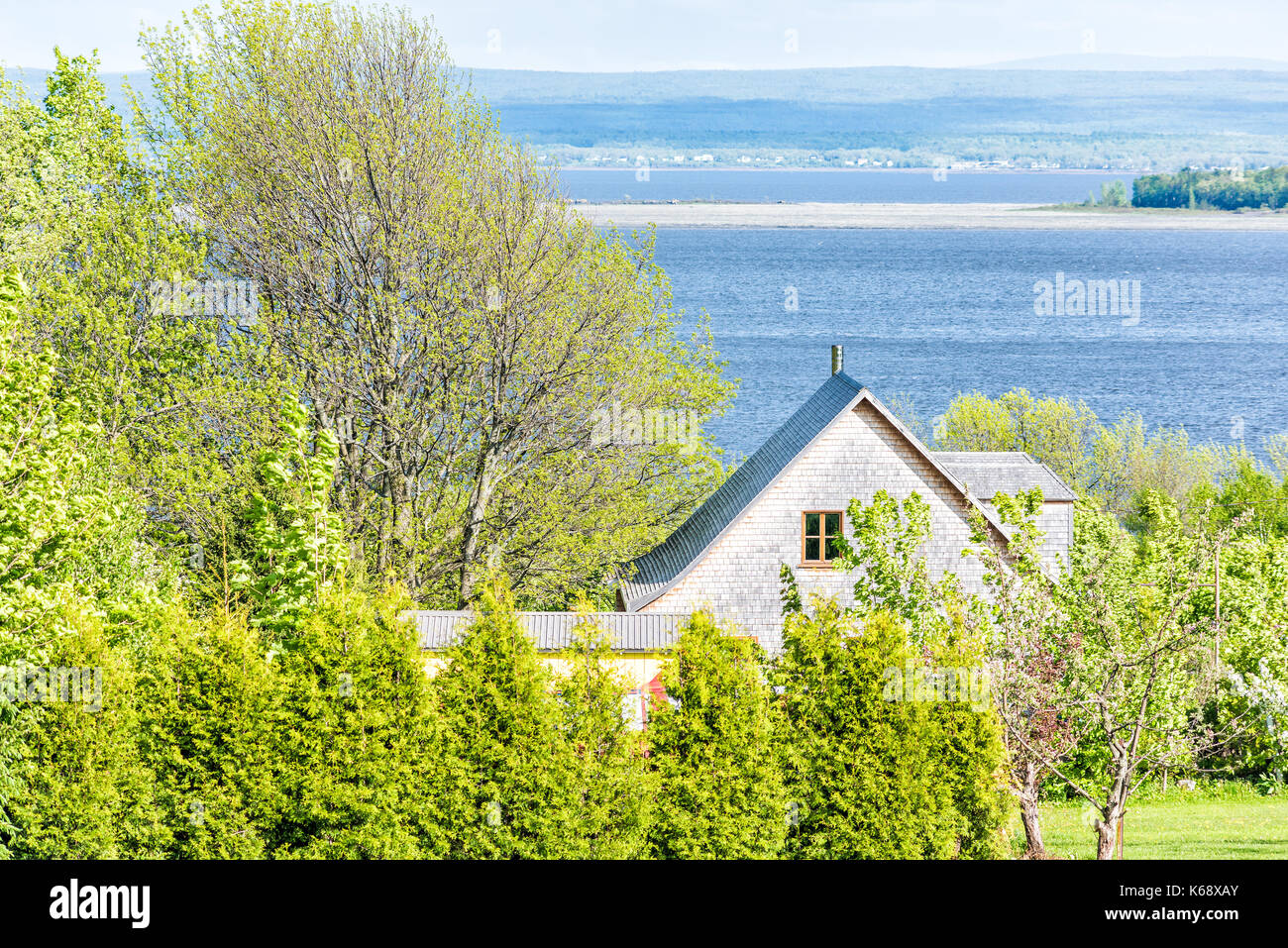 Cityscape landscape view in Ile D'Orleans, Quebec, Canada with houses