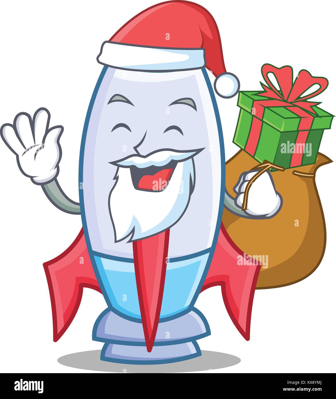 Santa with gift cute rocket character cartoon Stock Vector