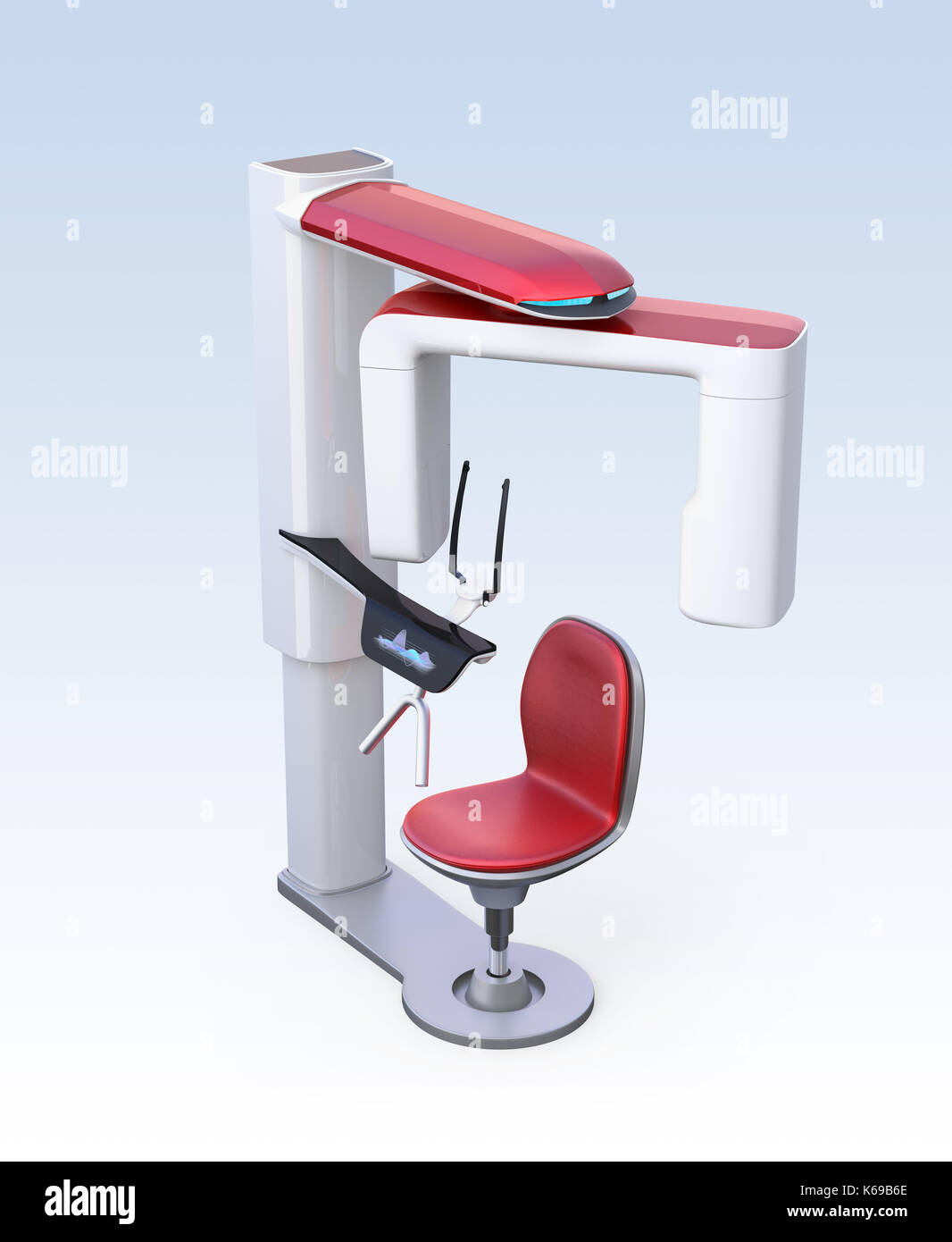 Dental 3D X-ray machine with patient chair isolated on gradient background. 3D rendering image. Stock Photo