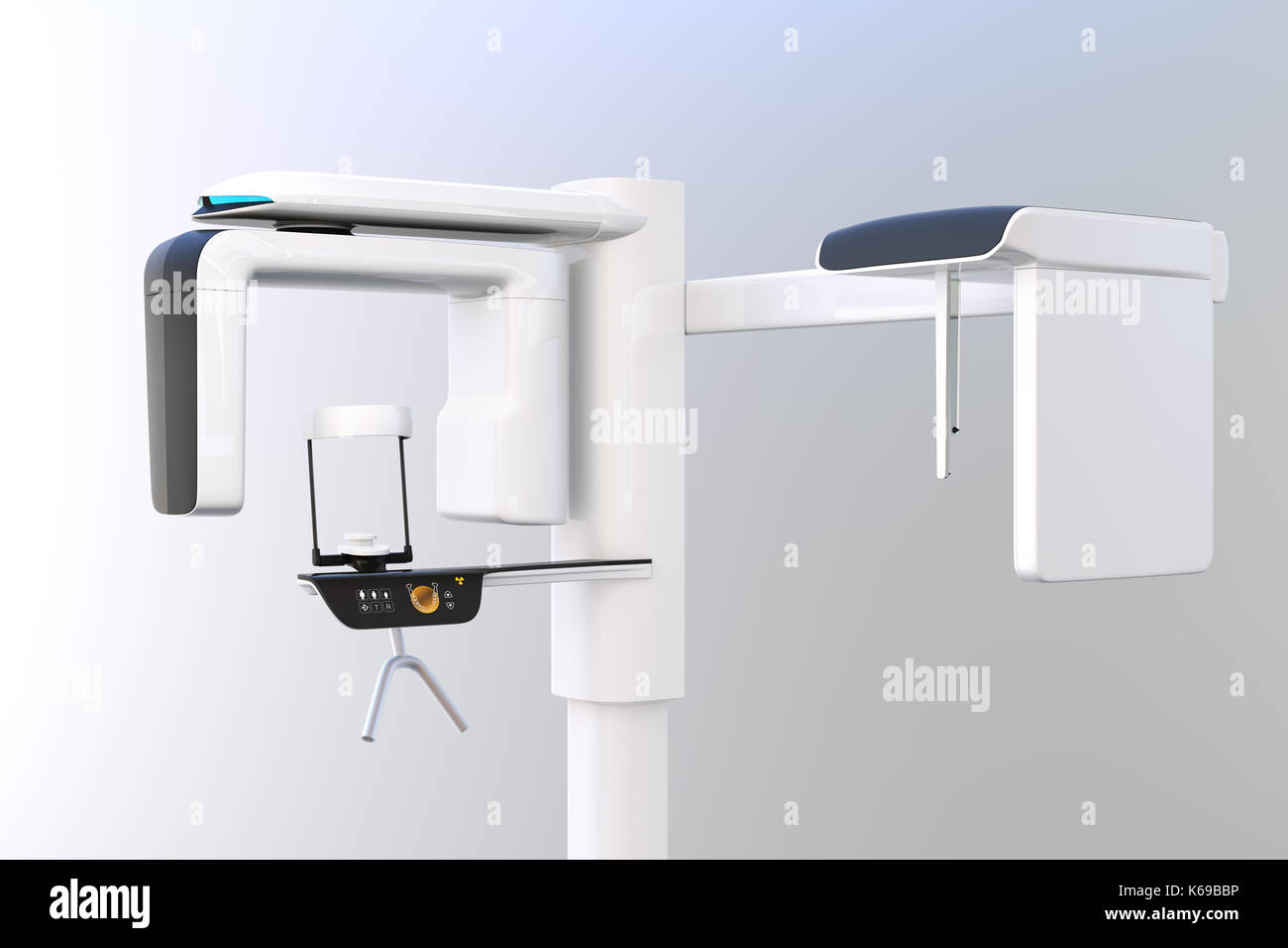 Dental X-ray machine with cephalometric unit in original design. 3D rendering image. Stock Photo