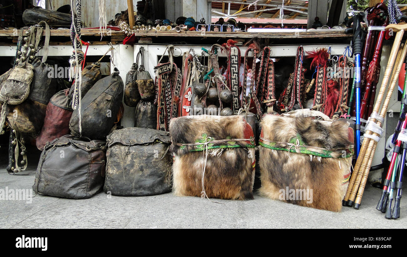 Tibet, China Sep 7, 2012. Selling souvenirs on street in Lhasa, Tibet