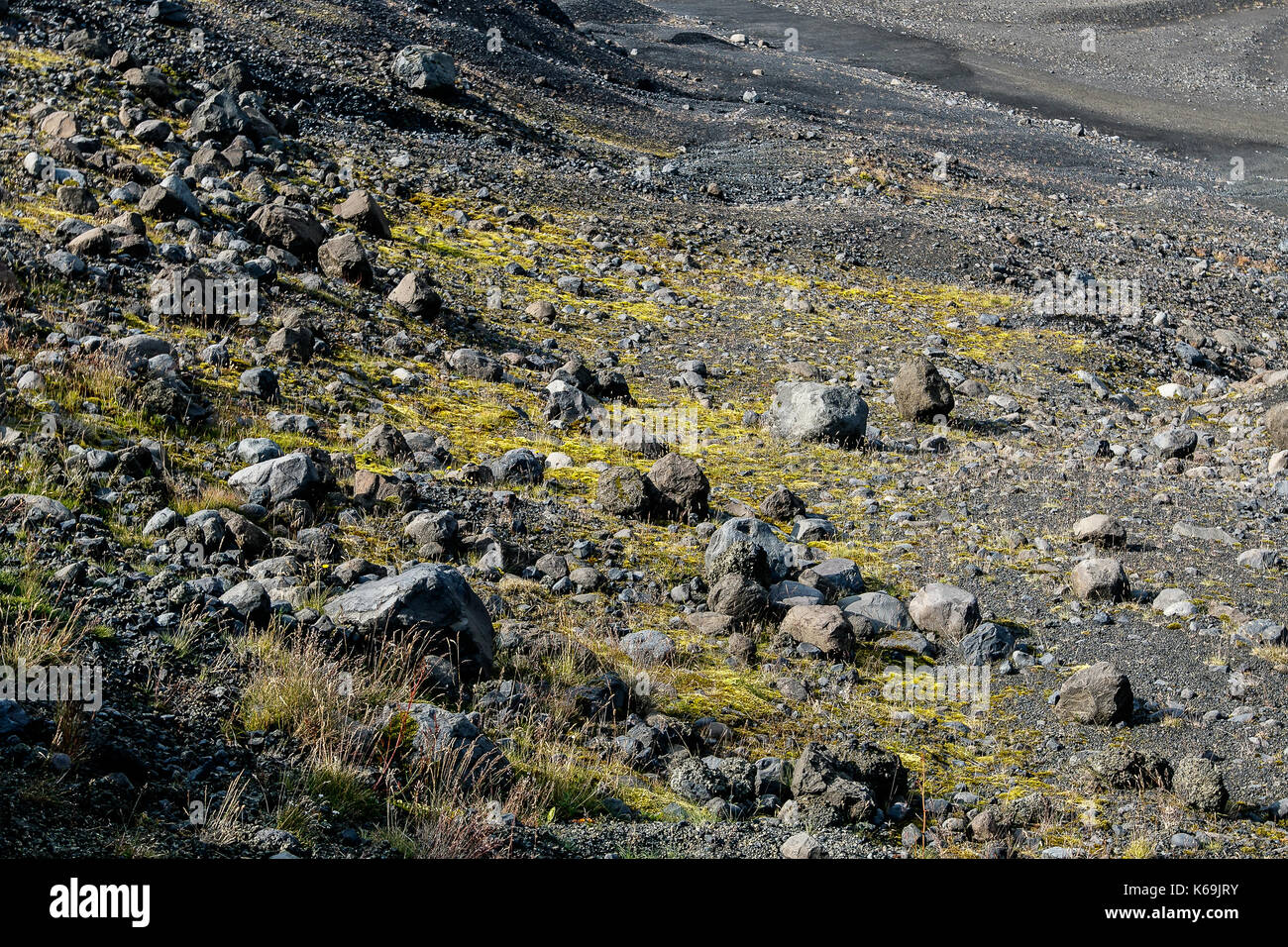 Volcanic rocky terrain of a mountain in Iceland. Stock Photo