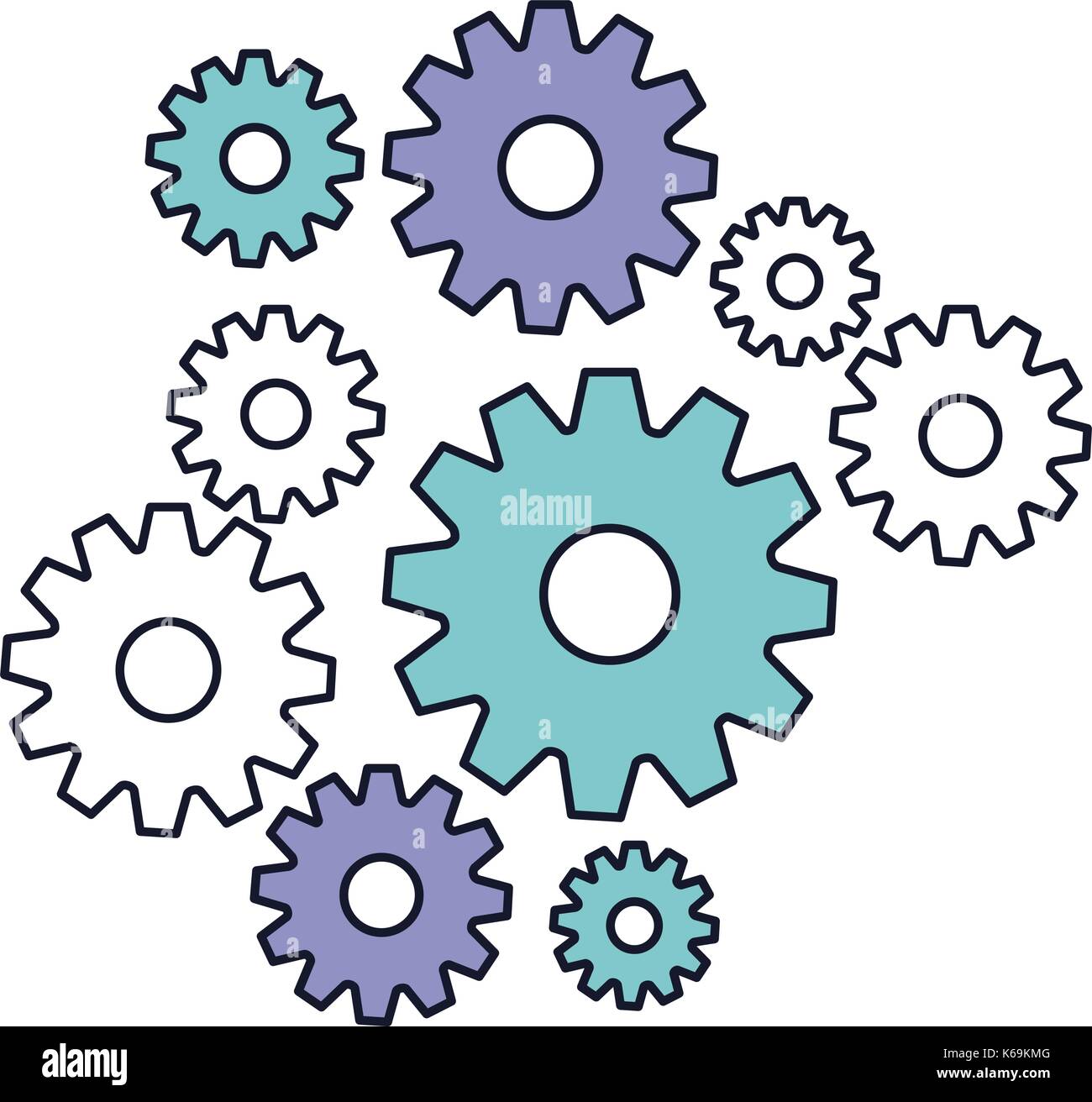 set gear machinery in color silhouette Stock Vector