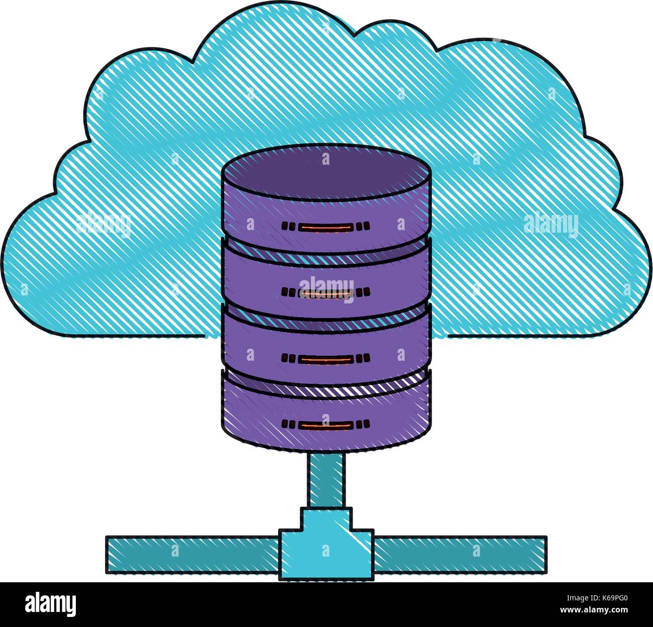 cloud and network server storage icon in color crayon silhouette Stock ...