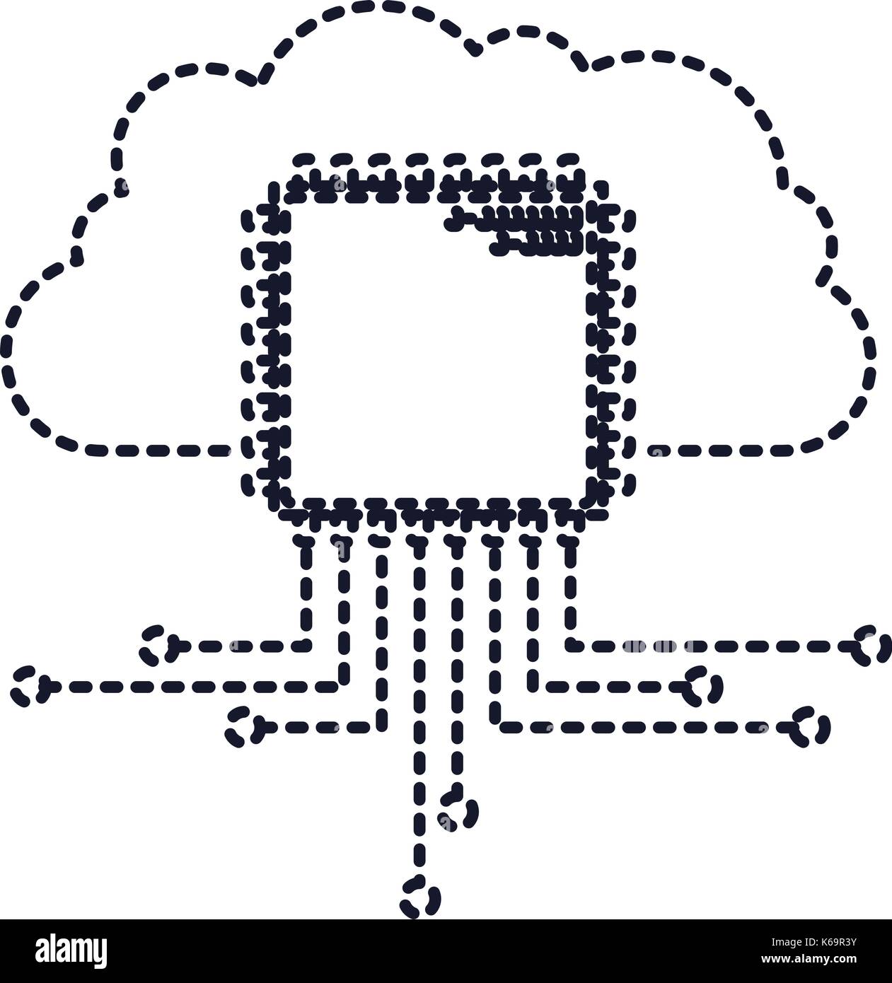 cloud storage data and cpu microprocessor icon in dotted silhouette ...