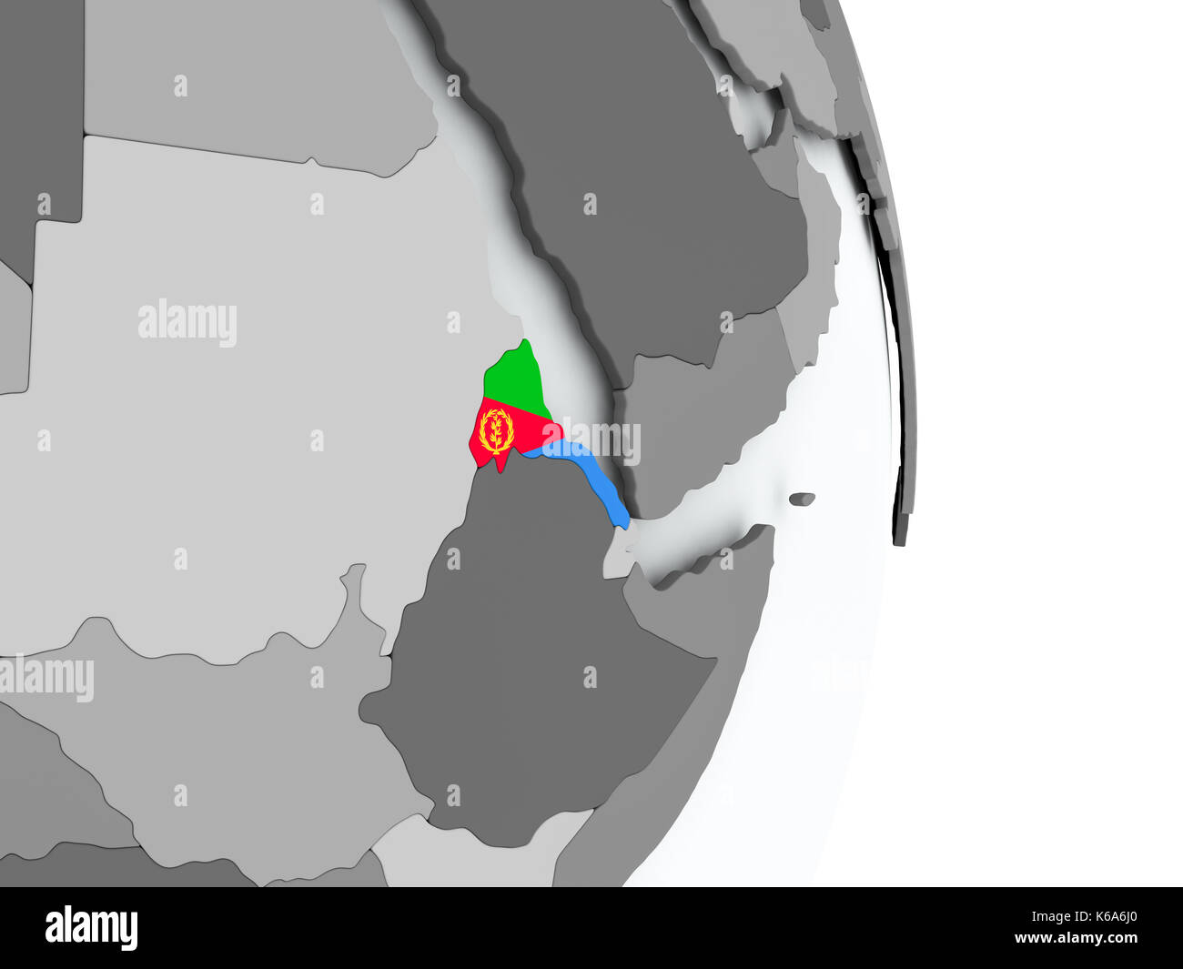 Eritrea on political globe with embedded flag. 3D illustration Stock ...