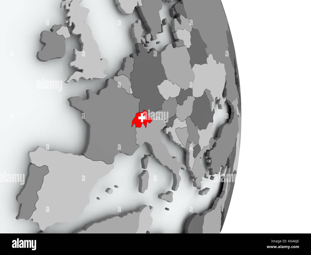 Switzerland on political globe with embedded flag. 3D illustration ...