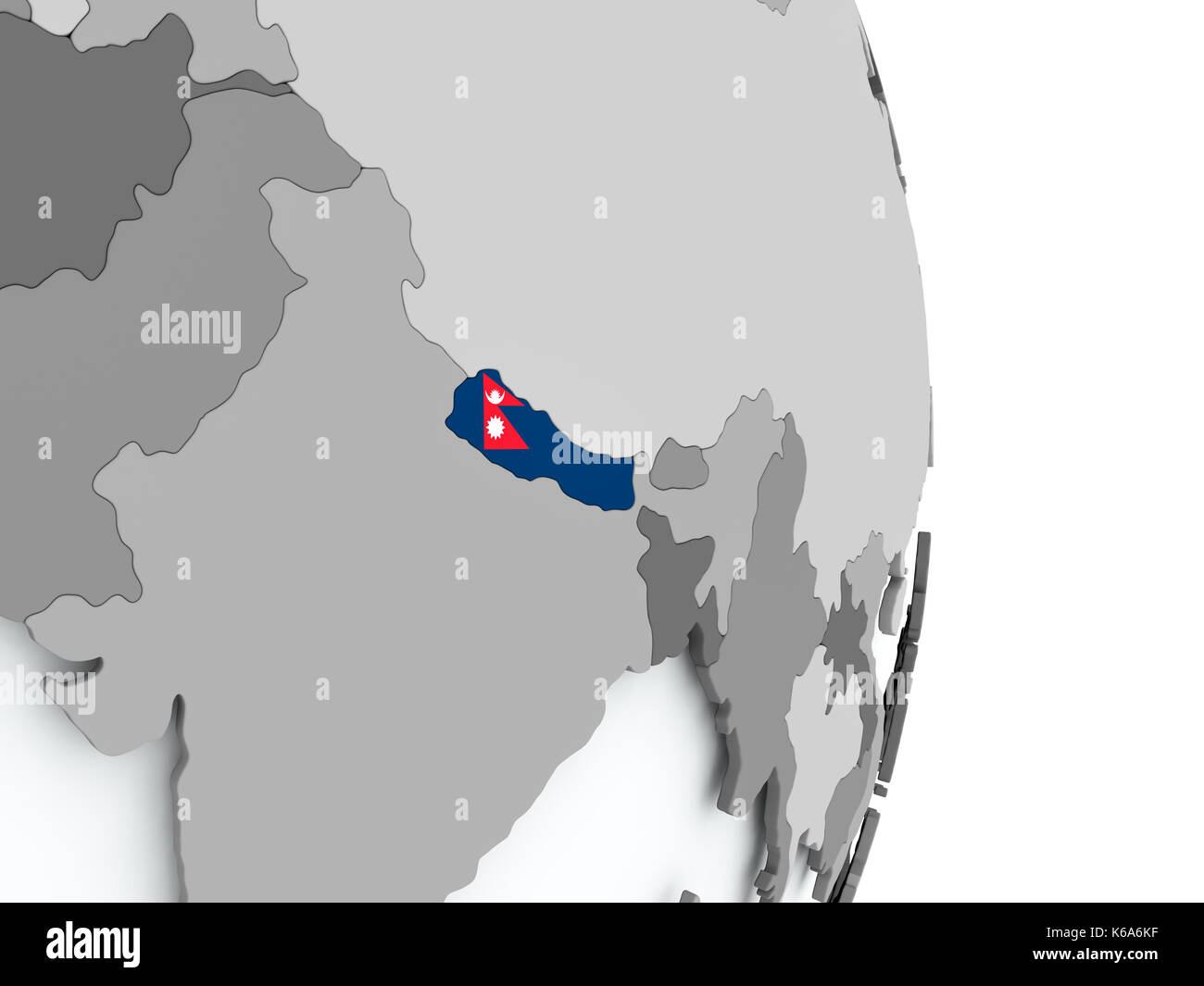 Nepal on political globe with embedded flag. 3D illustration Stock ...