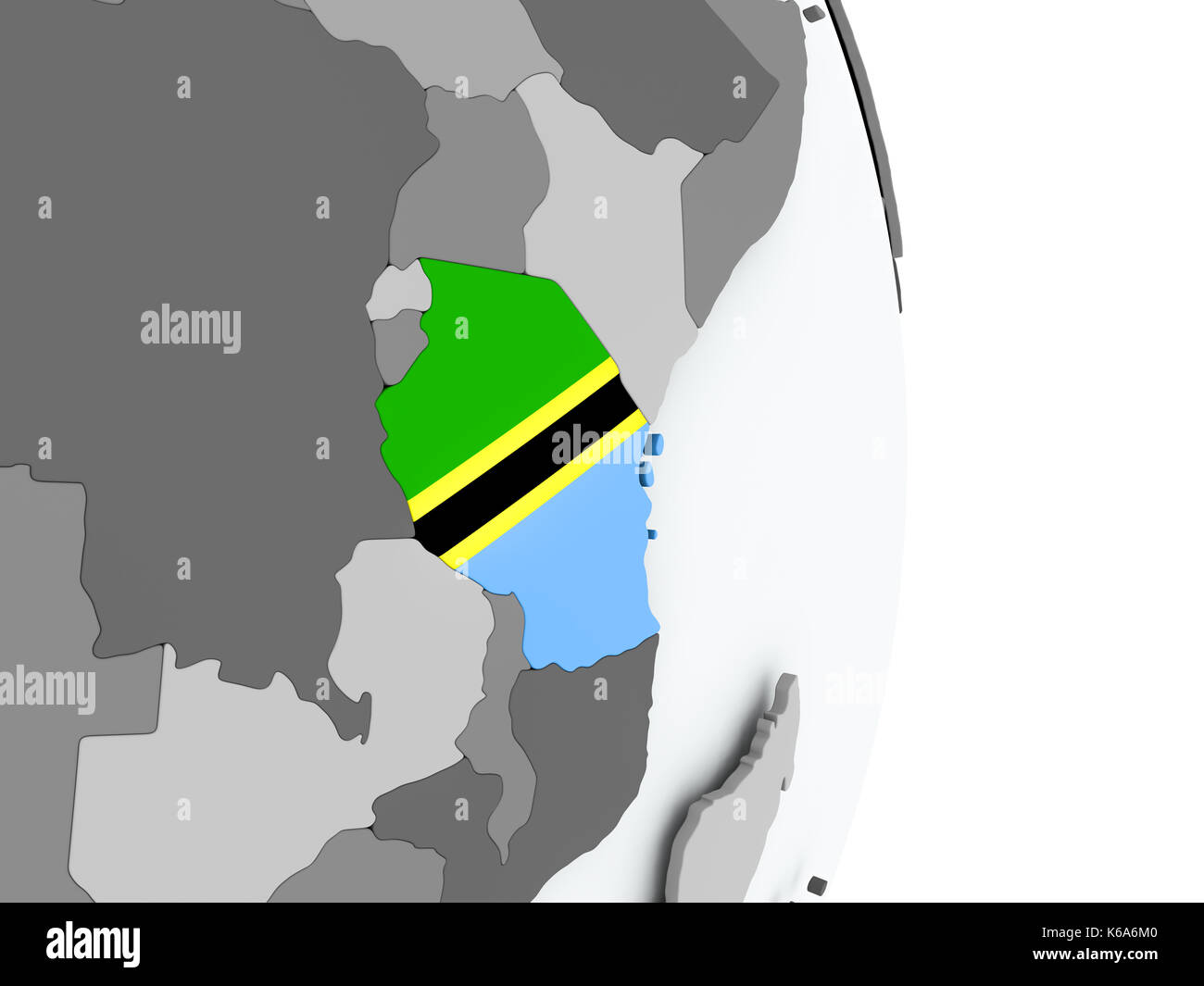 Tanzania on political globe with embedded flag. 3D illustration Stock ...