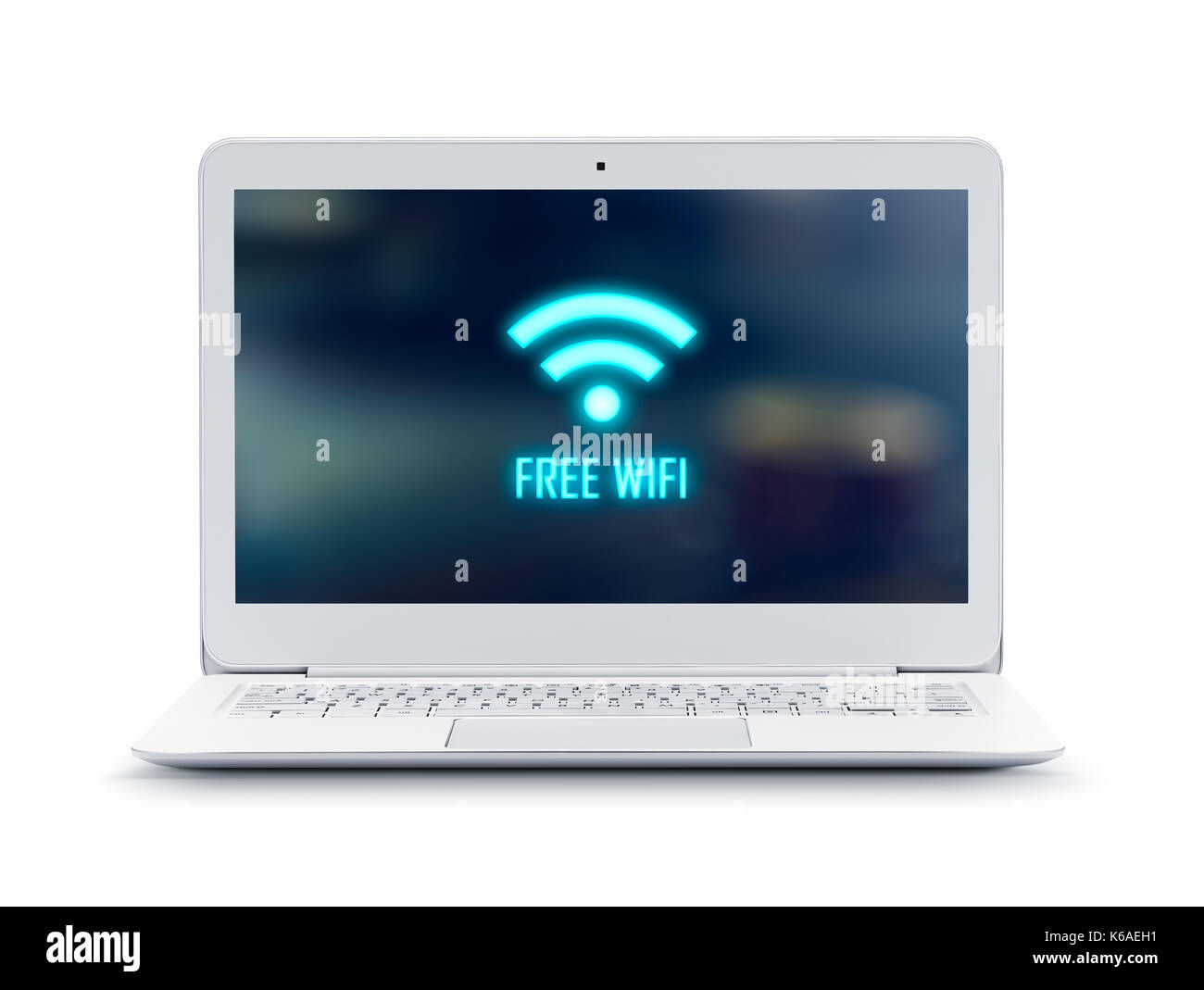 Laptop with Free Wifi logo isolated on white background - Clipping path included Stock Photo