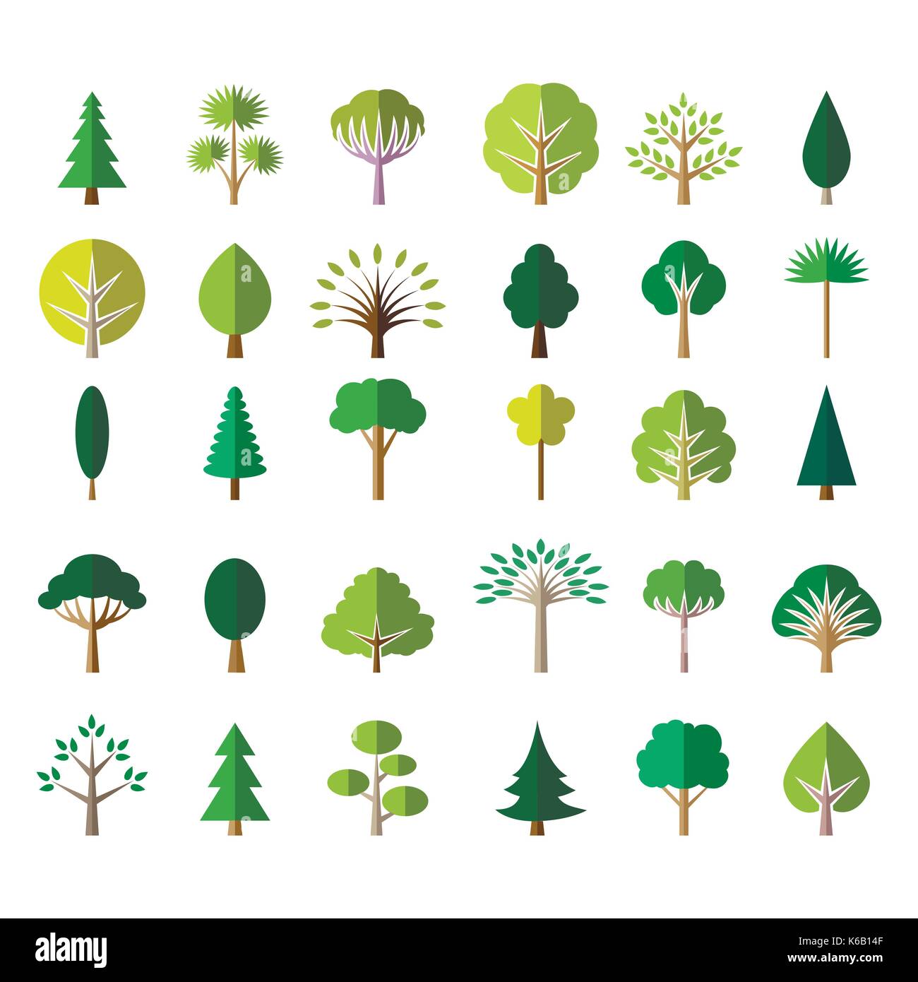 Flat green tree icons Stock Vector
