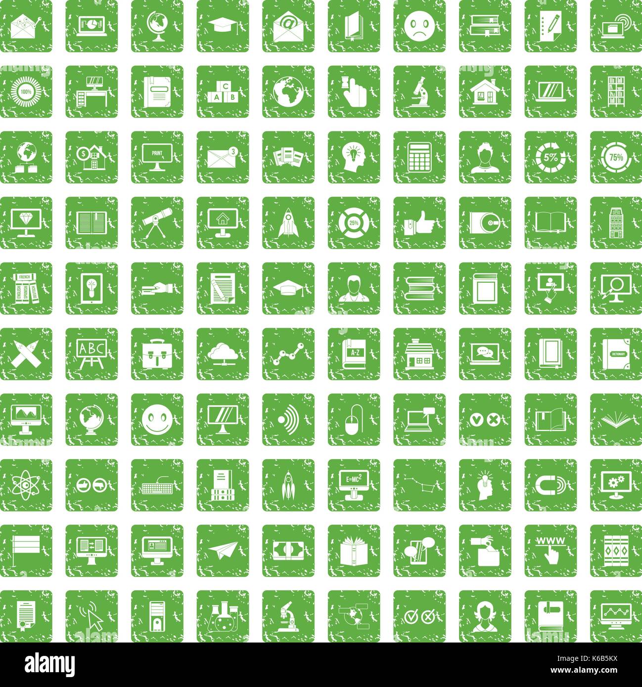 100 e-learning icons set grunge green Stock Vector