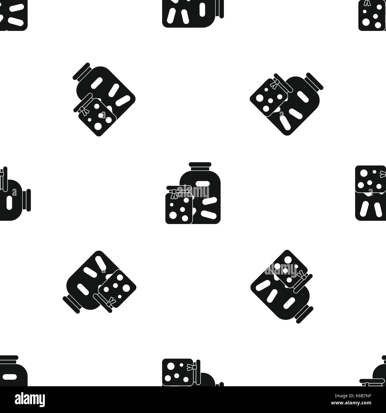 Jars with pickled vegetables and jam pattern seamless black Stock Vector