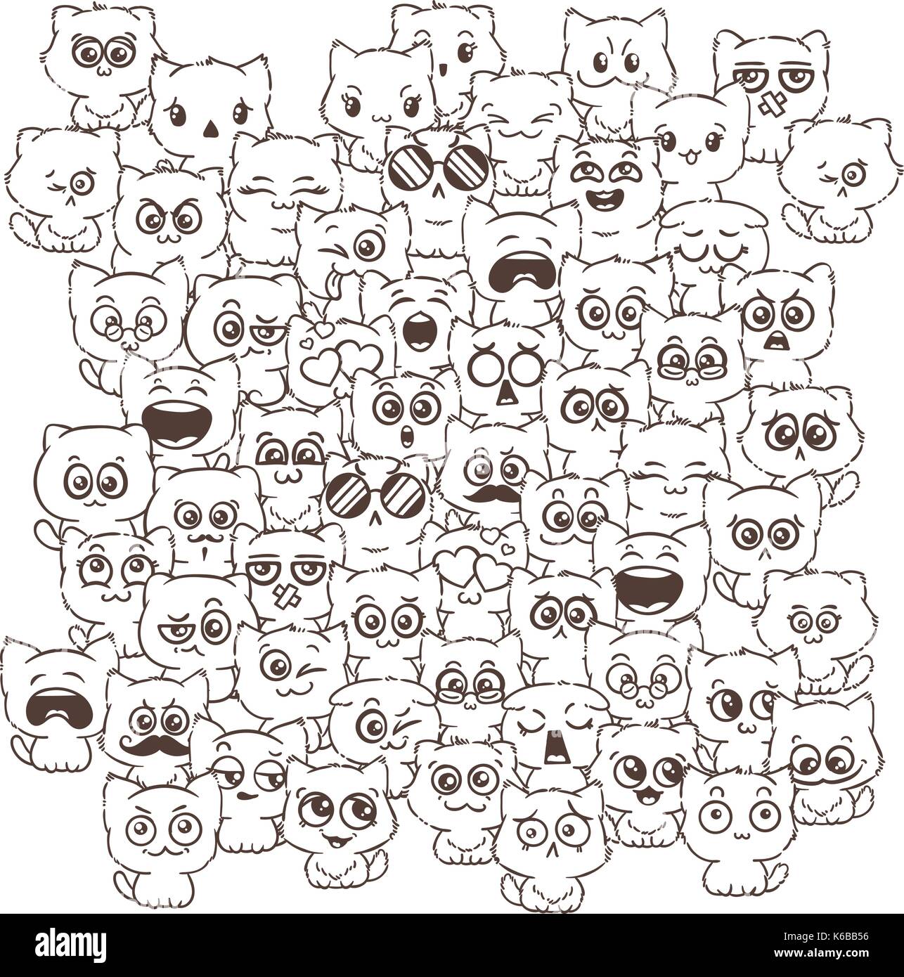 Vector pattern for print. Ilustration with cats and dogs for design of posters, prints, invitations, greetings, childbook, flyers and antistress pictu Stock Vector