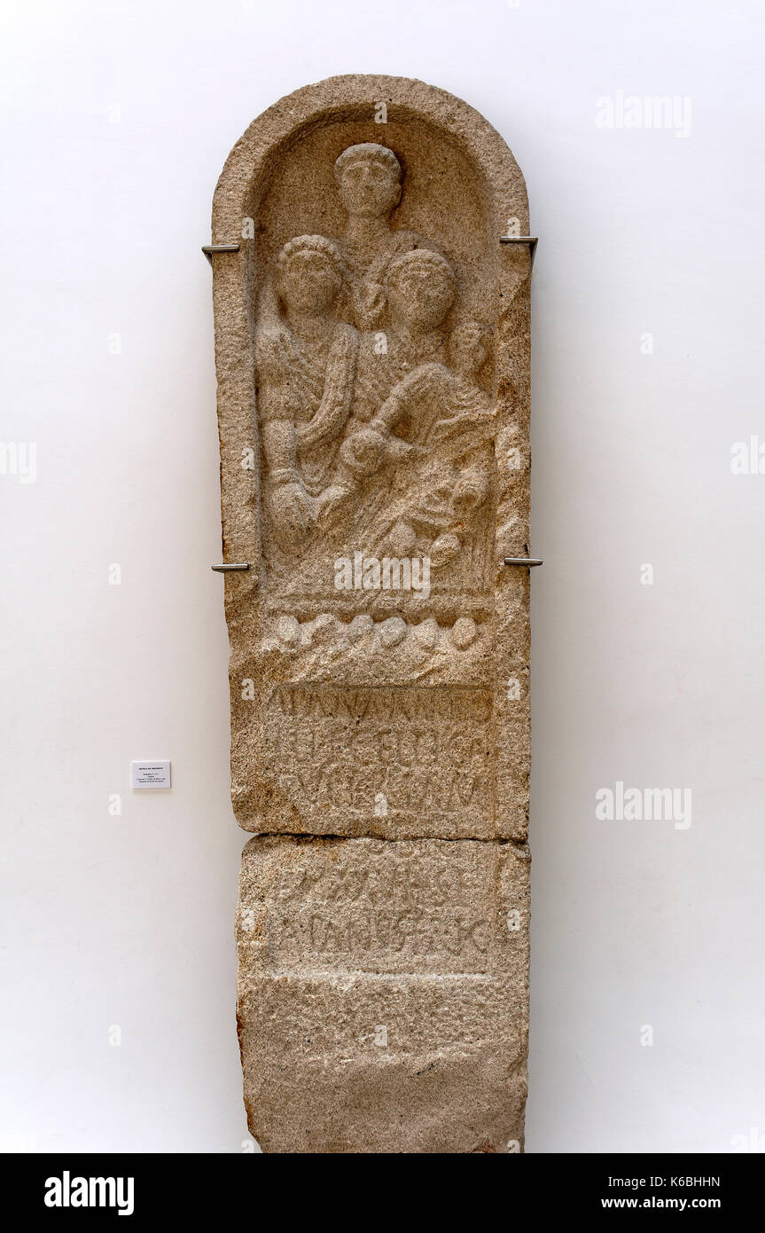 Provincial museum - funerary steele of Crecente (1st century), Lugo, Region of Galicia, Spain, Europe Stock Photo