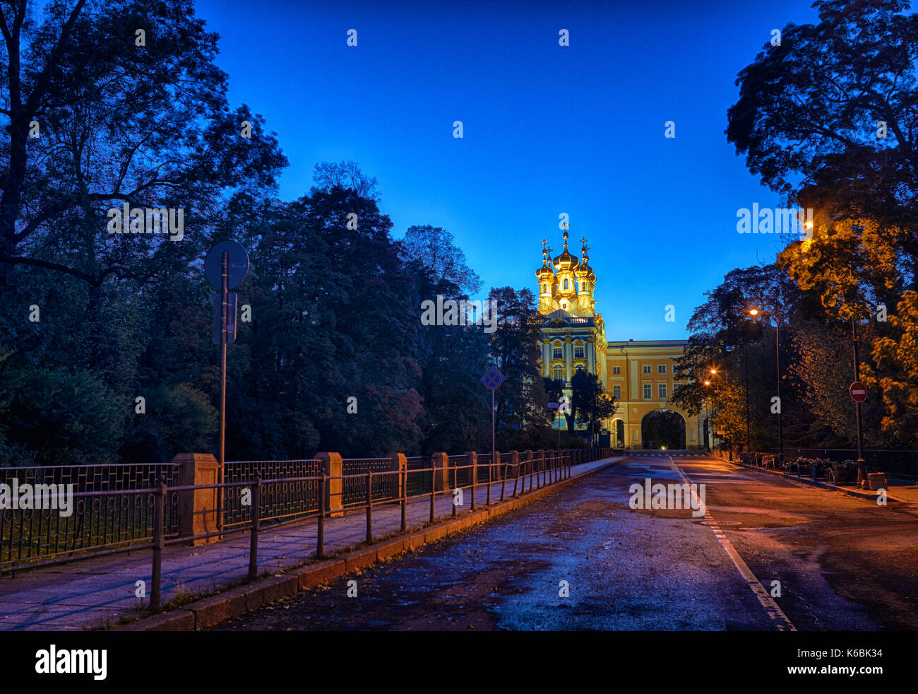 Evening autumn Street view to Catherine Palace at Tsarskoye Selo Pushkin St. Petersburg, Russia Stock Photo