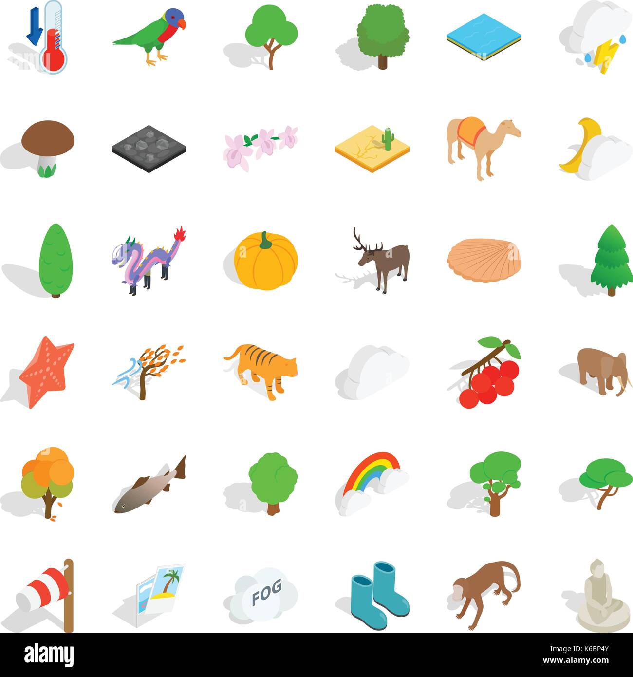 Jungle icons set, isometric style Stock Vector