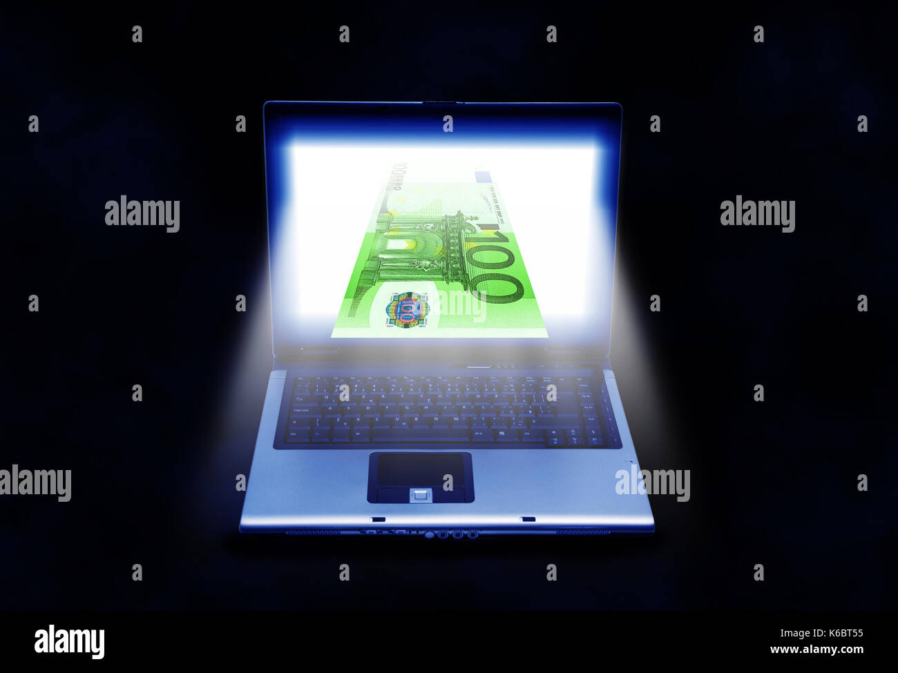 lof Bisschop Lauw laptop with a 100 Euro banknote coming out of its screen Stock Photo - Alamy