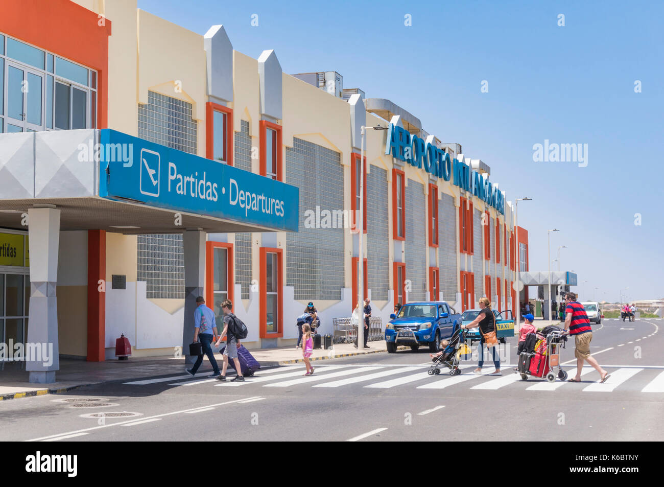 Cape verde Sal Airport exterior view of departures entrance tourists to Cabral International Airport Sal island, Cape Verde, Stock Photo - Alamy