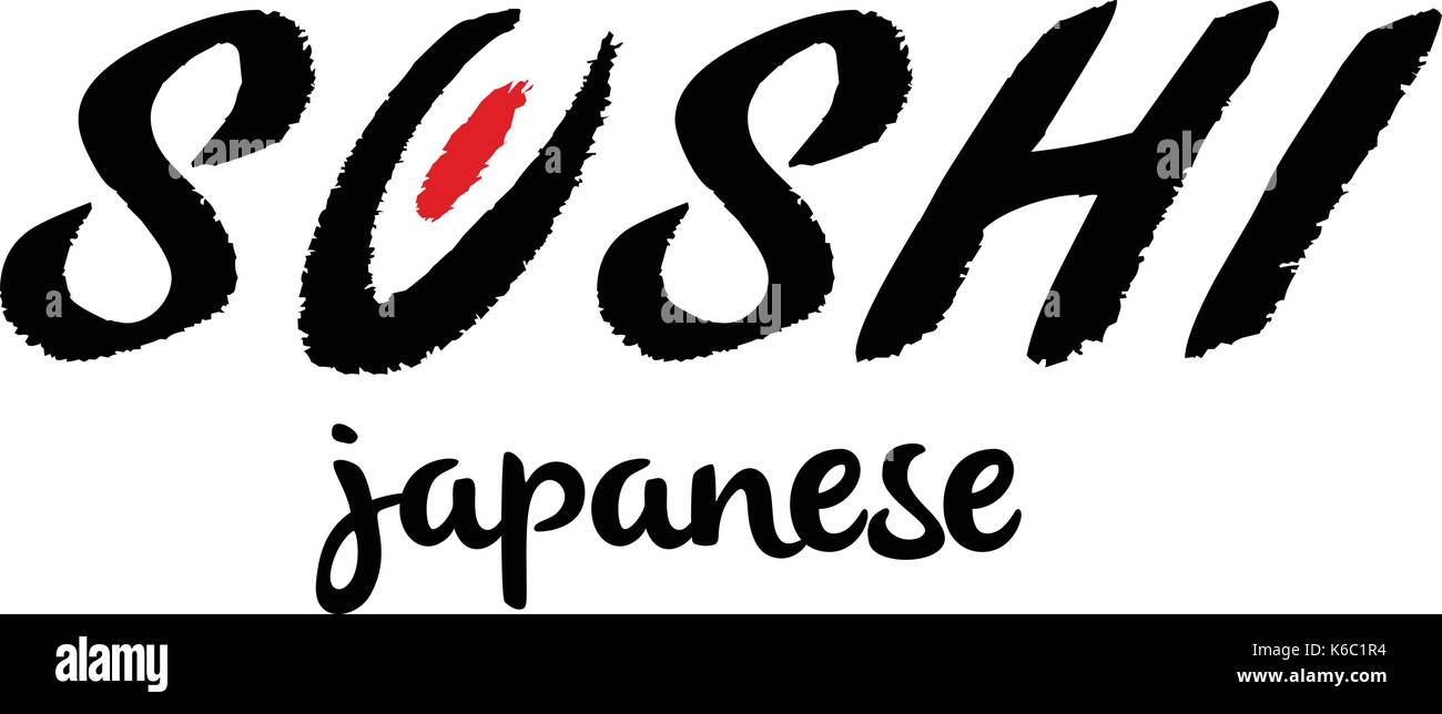 Sushi logo, japanese food lettering label for restaurant. Sushi bar logotype Stock Vector