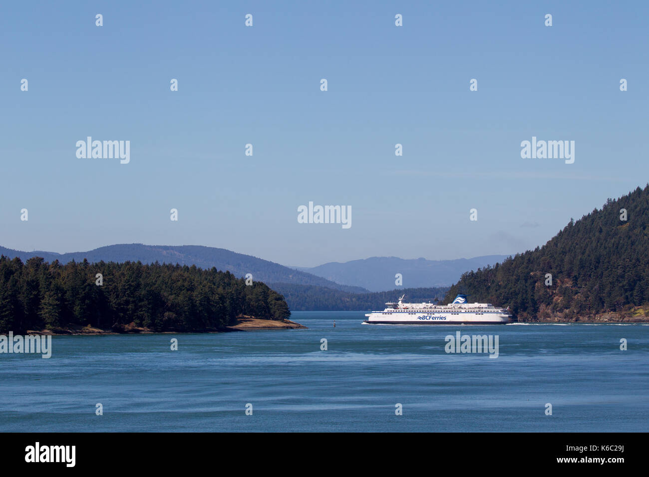 The Spirit of British Columbia, a ferry of BC Ferries, between the Gulf Islands at Vancouver Island, British Columbia, Canada. Stock Photo