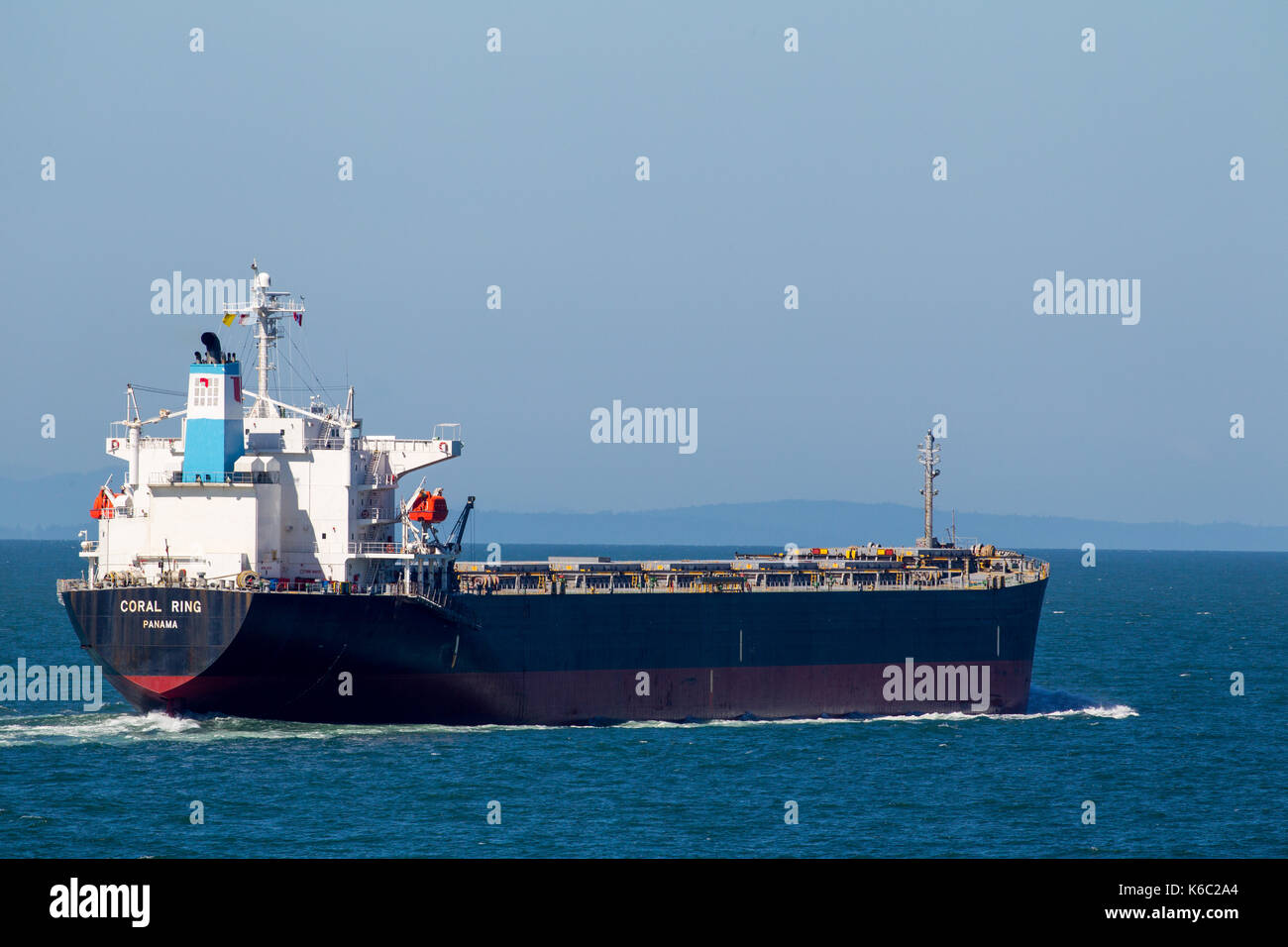 The freight ship Coral Ring in the sea at Vancouver Island, British Columbia, Canada. Stock Photo