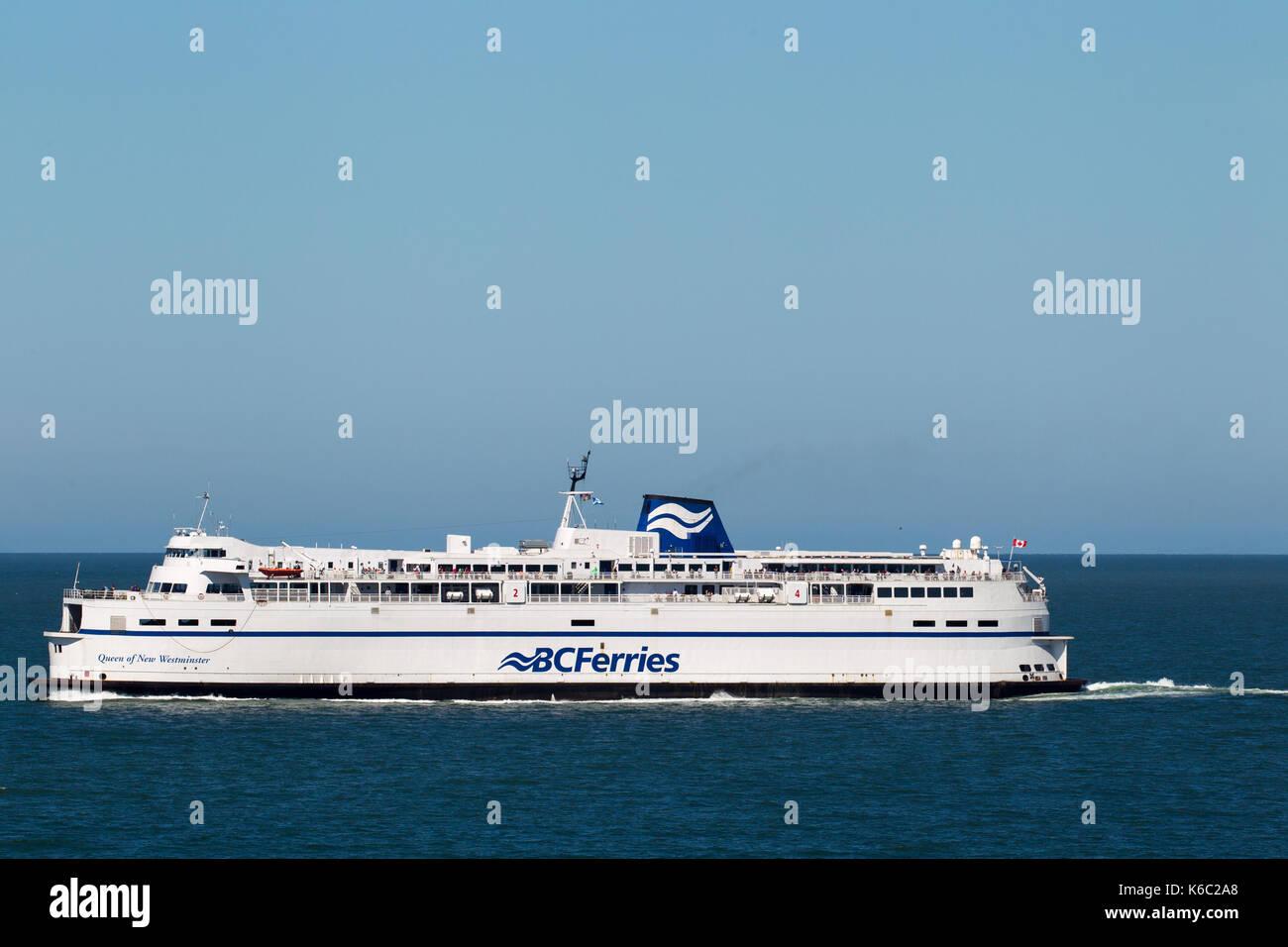 The Queen of New Westminster, a ferry of BC Ferries, between the Gulf Islands at Vancouver Island, British Columbia, Canada. Stock Photo
