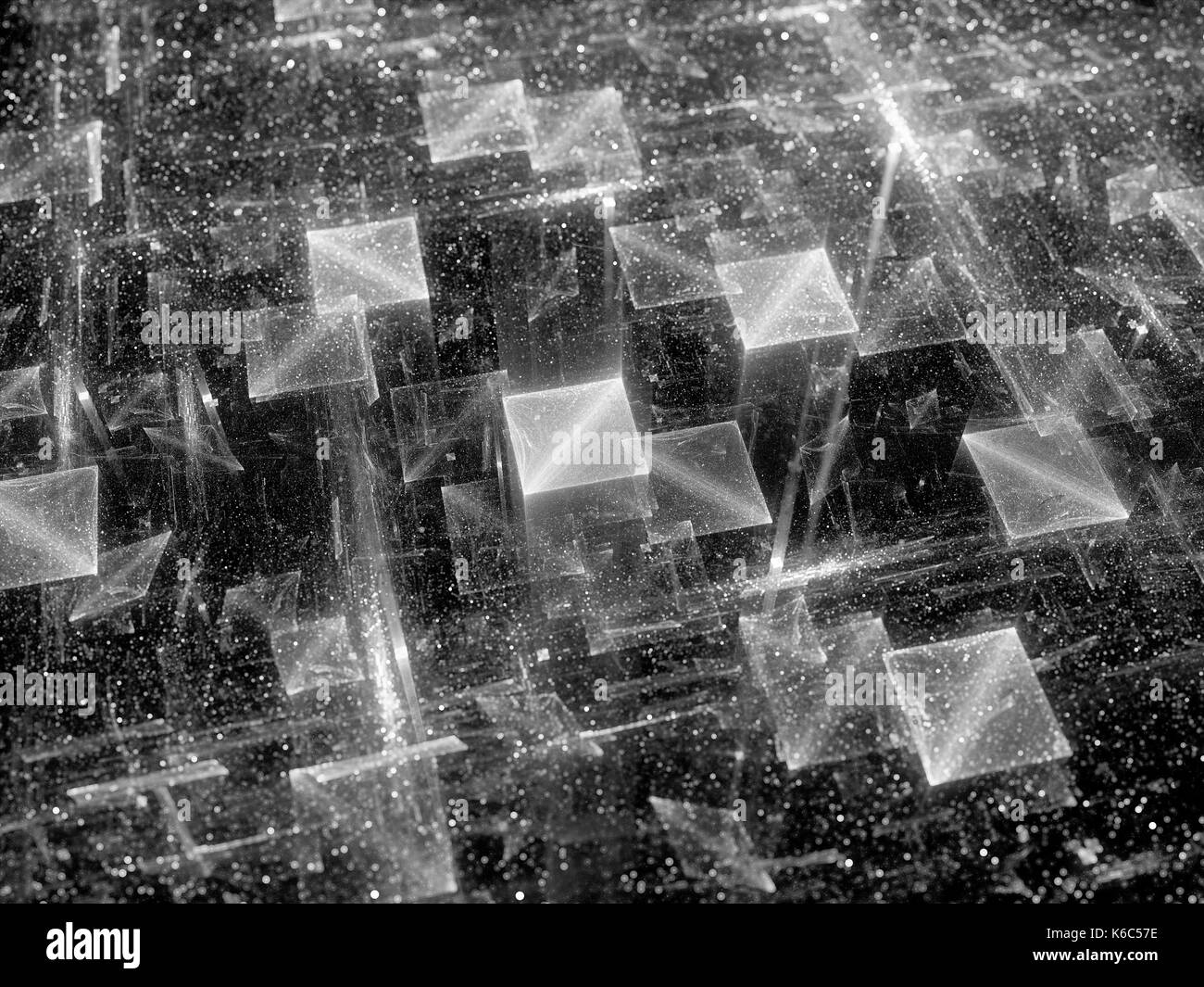 Glowing squares technology texture, black and white, computer generated abstract background, 3D rendering Stock Photo