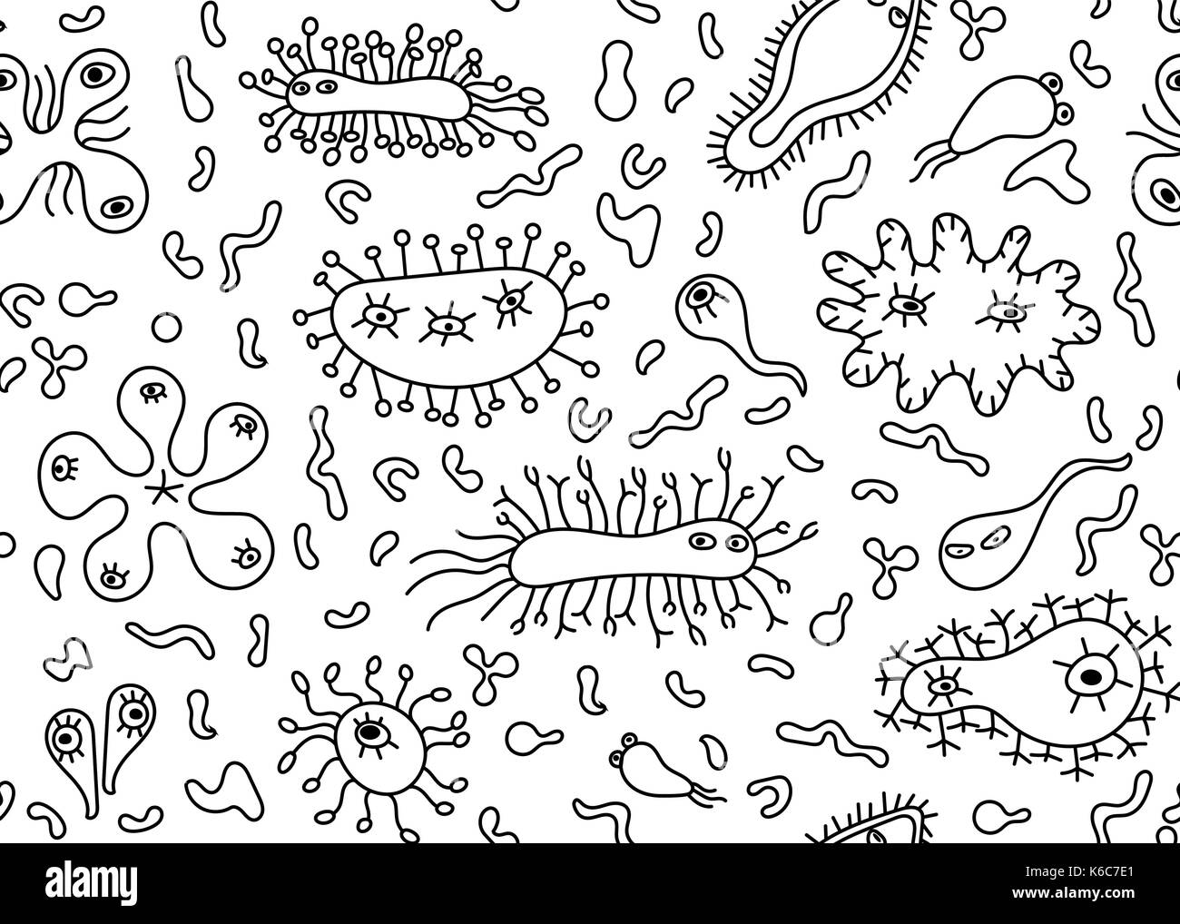 Hand drawn seamless bacterium pattern. Vector illustration Stock Vector ...