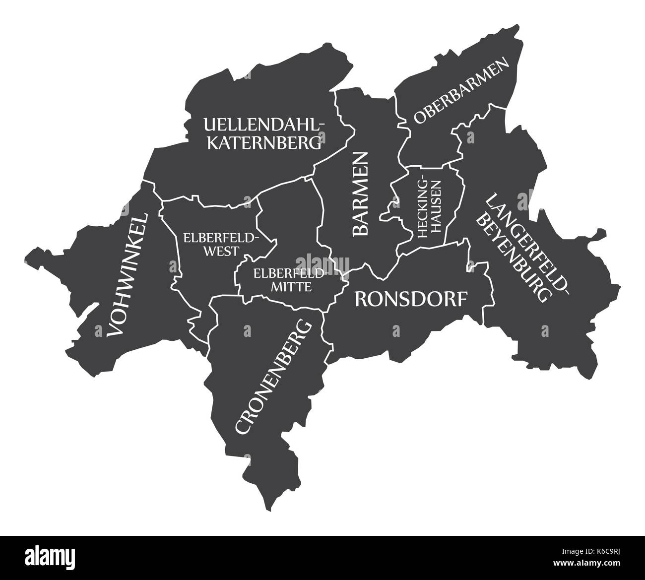 Wuppertal city map Germany DE labelled black illustration Stock Vector