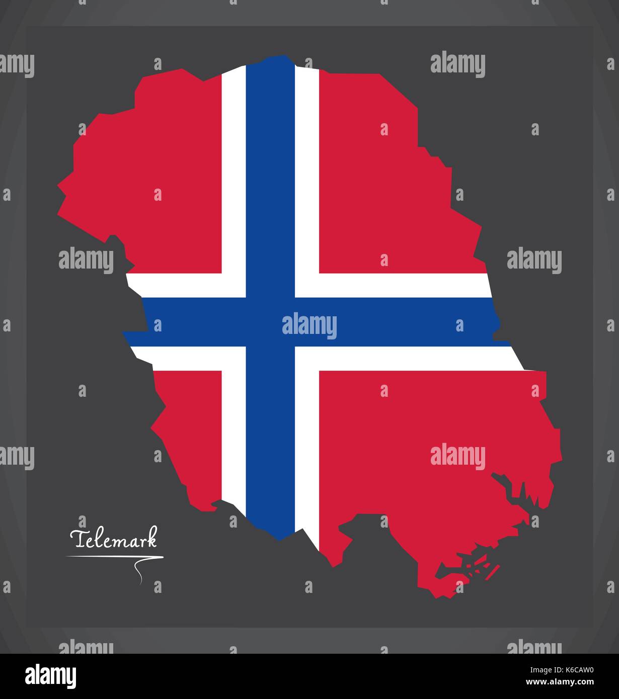 Telemark map of Norway with Norwegian national flag illustration Stock