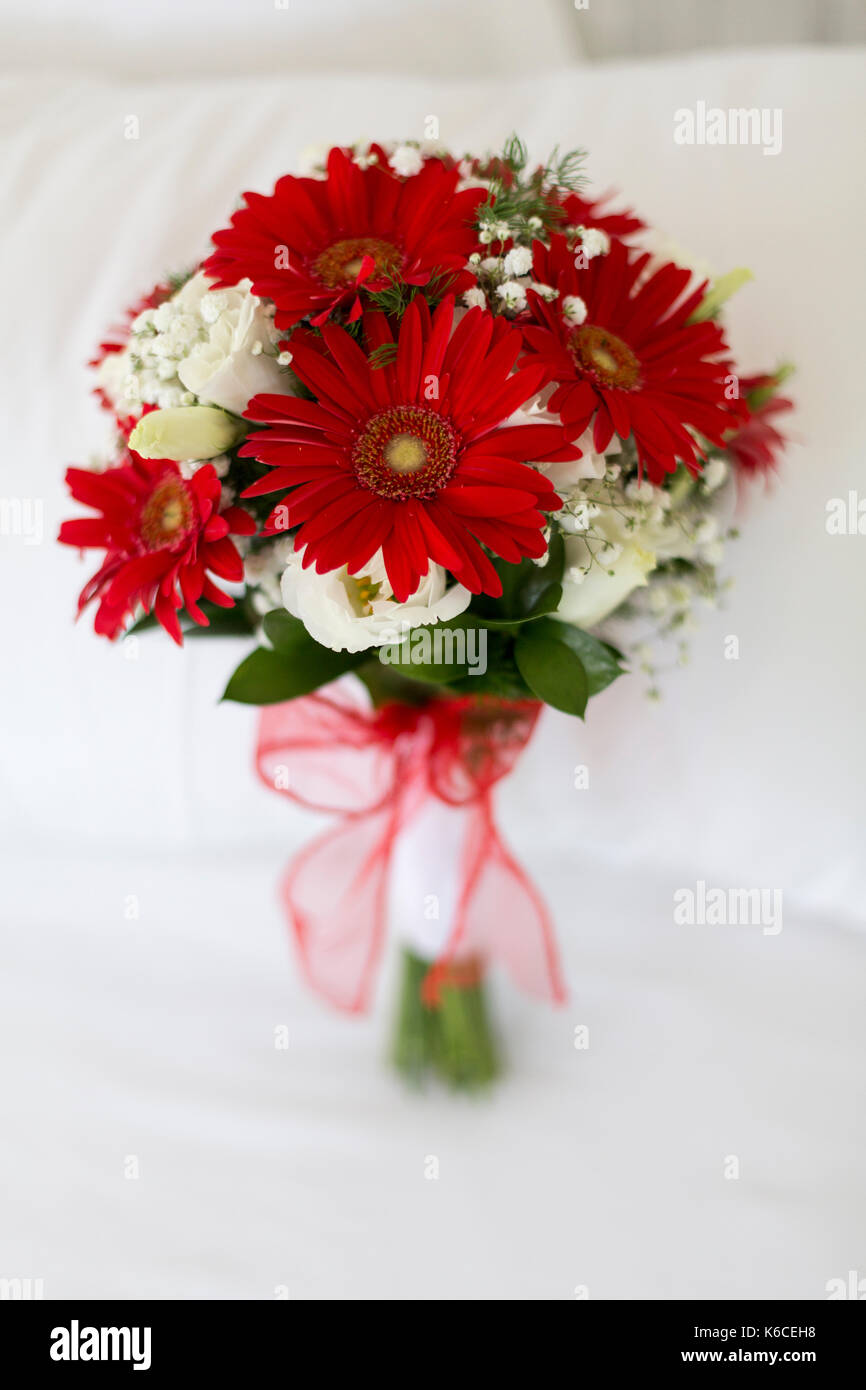 Bouquet of flowers with pink and red roses Stock Photo