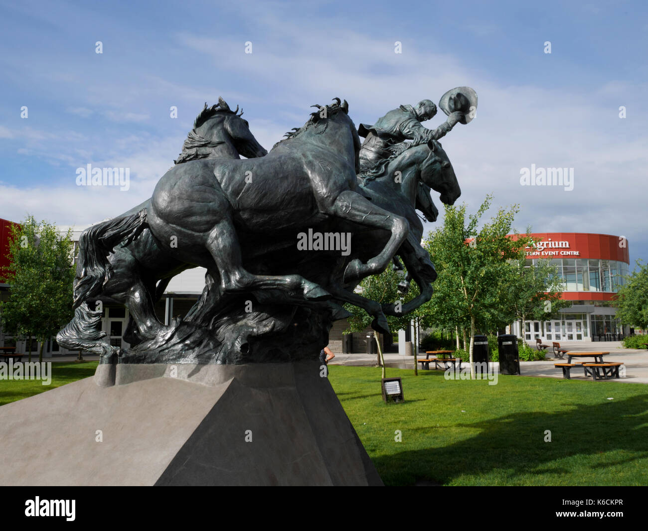 'By the Banks of the Bow', a bronze equine sculpture at the Stampede showground, Calgary, Alberta, Canada. Stock Photo