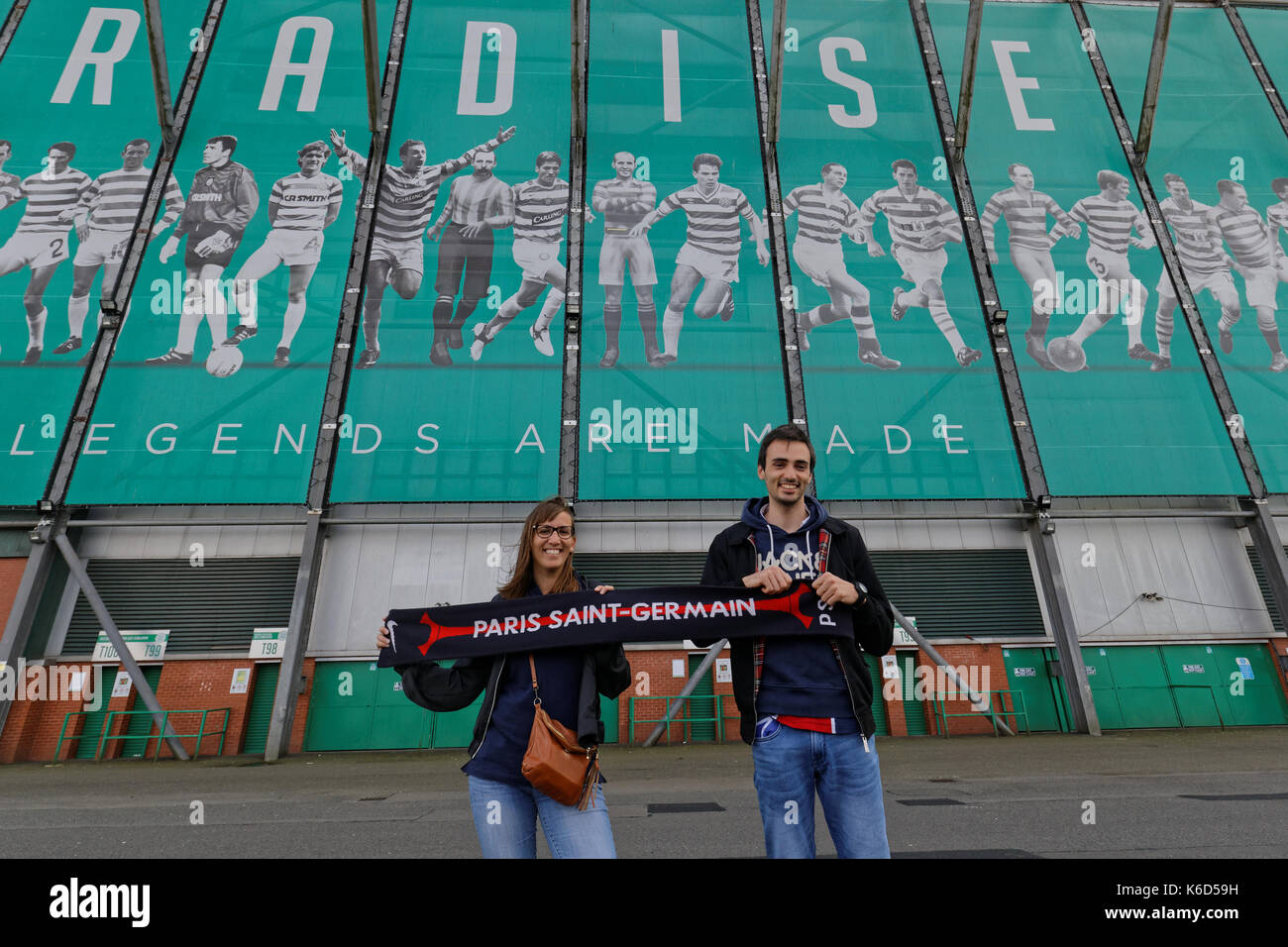 Glasgow, Scotland, UK. 12th Sept, 2017. Paris Saint-Germain Football Club, commonly known as PSG play Glasgow Celtic in the Champions league tonight. PSG fans arrive to pick up their tickets at lunchtime . Credit: gerard ferry/Alamy Live News Stock Photo
