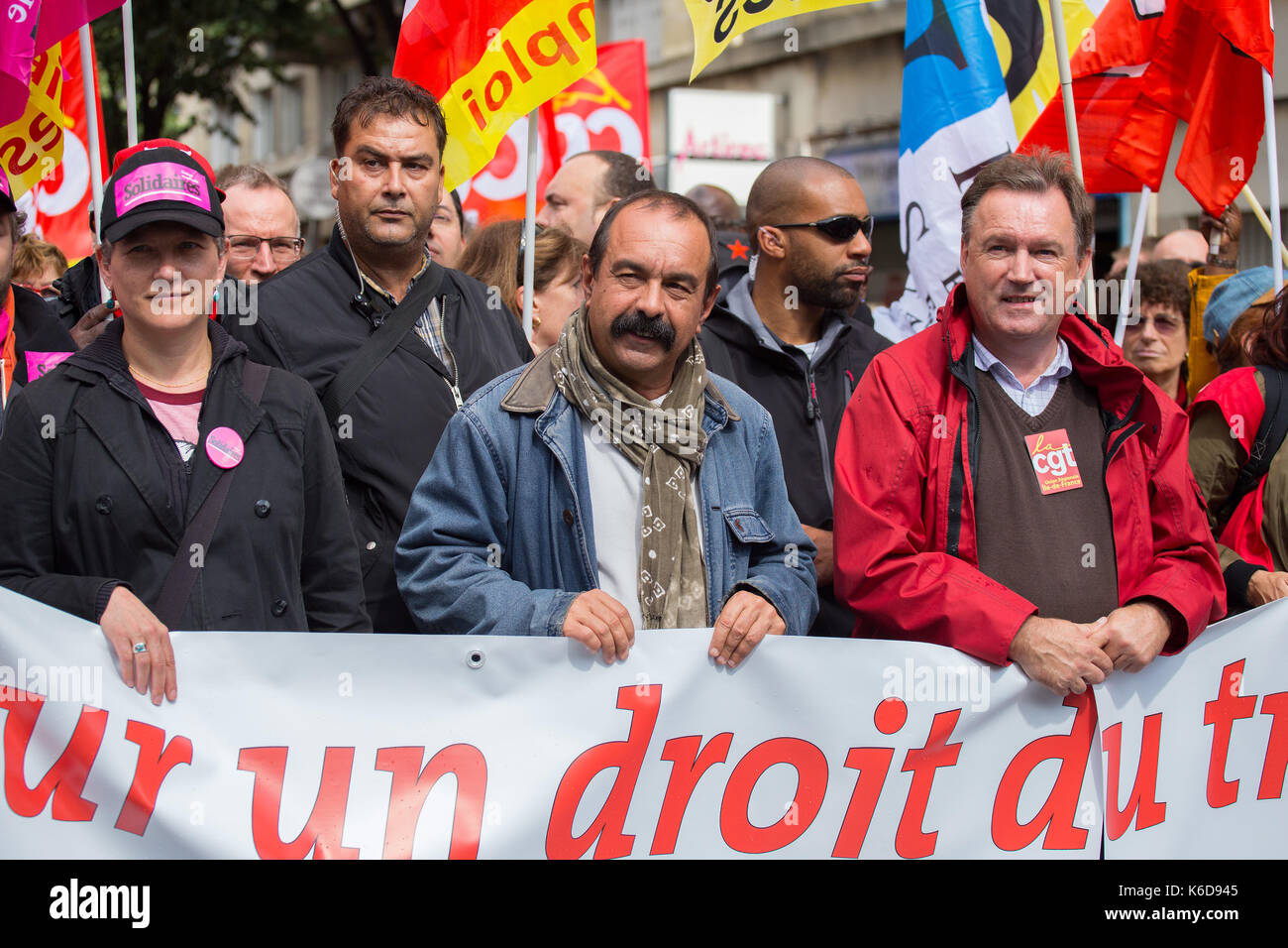 Philippe Martinez takes part in a demonstration during nationwide protests called by several French unions against proposed labour law reforms. Stock Photo