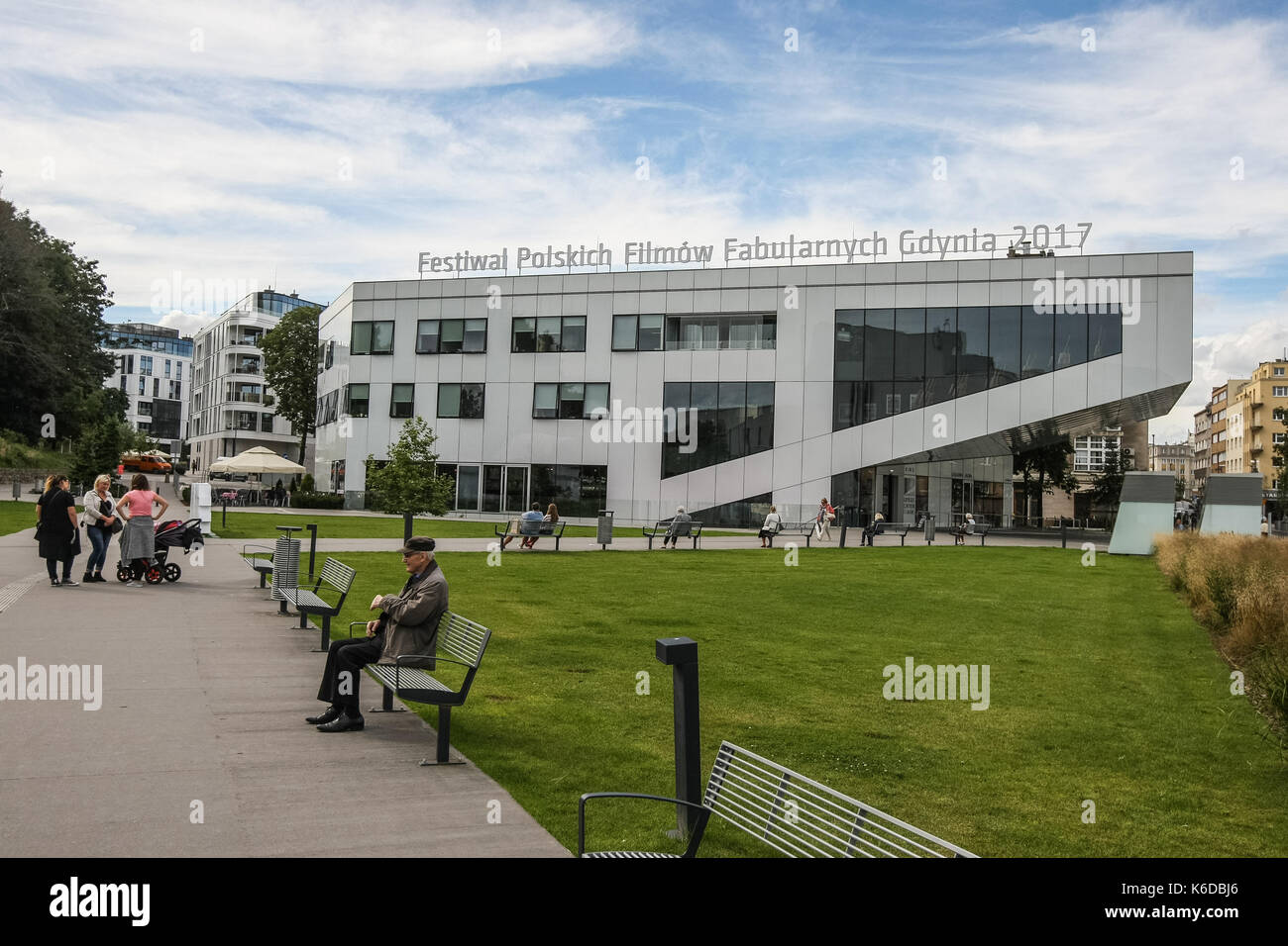 Gdynia Film Centre building is seen in Gdynia, Poland on 12 September 2017  Polish Film Festival is one of the oldest film events in Europe which promotes the Polish cinematography and is the most important Polish film event, holding the status of the national film festival, which clearly contributes to the popularisation of the film culture, the promotion of the Polish film achievements, and the establishment of the position and receipt of the Polish cinematography. Stock Photo